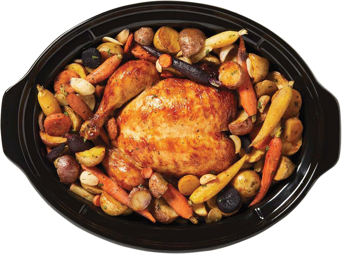 7-Quart Manual Slow Cooker | Black Oval Cooker with 3 Heat Settings