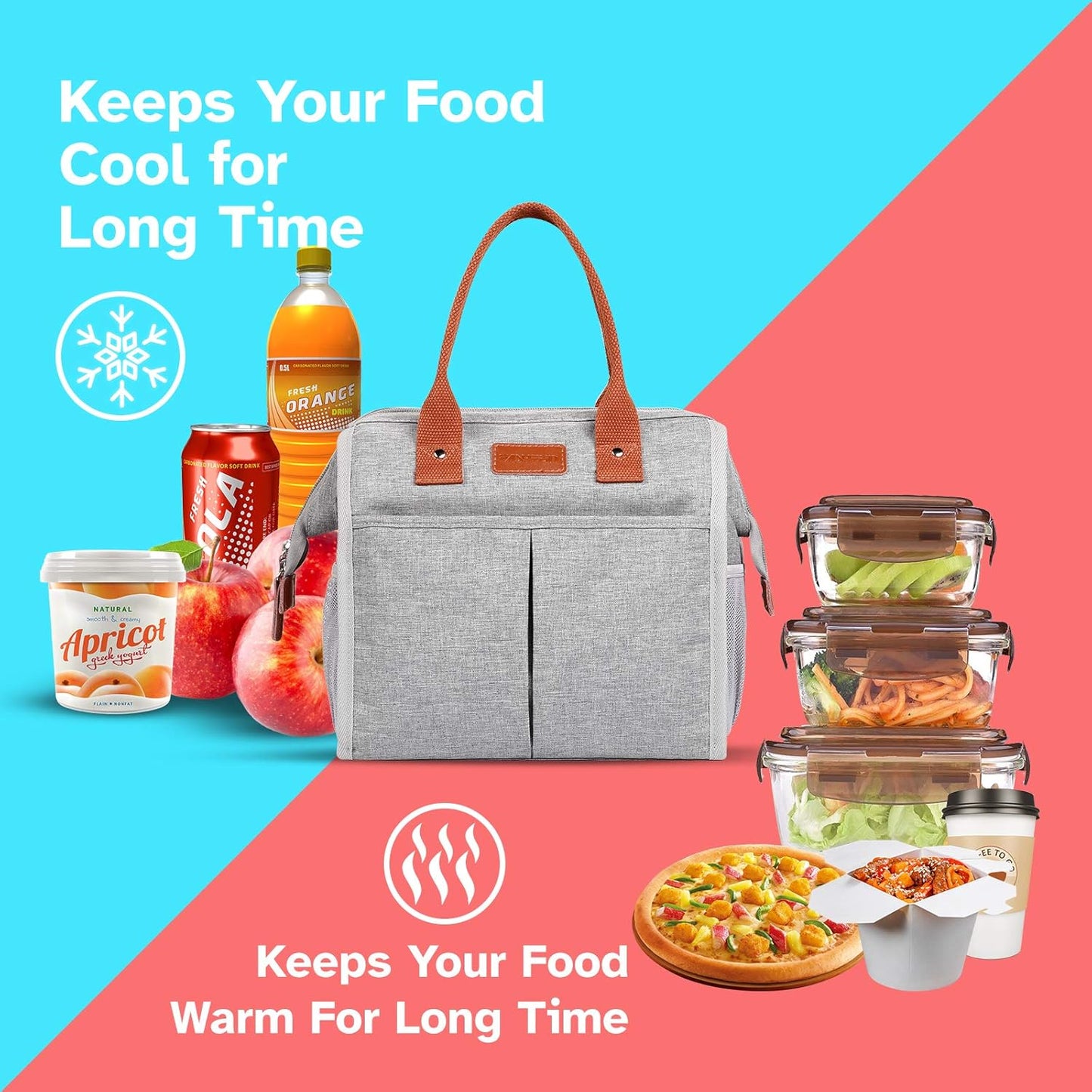 Lunch Bag for Women & Men, Insulated Lunch Box Cooler Tote Bags, Adult Reusable Lunch Boxes with Water Resistant for Work, Travel and Picnic (Grey)