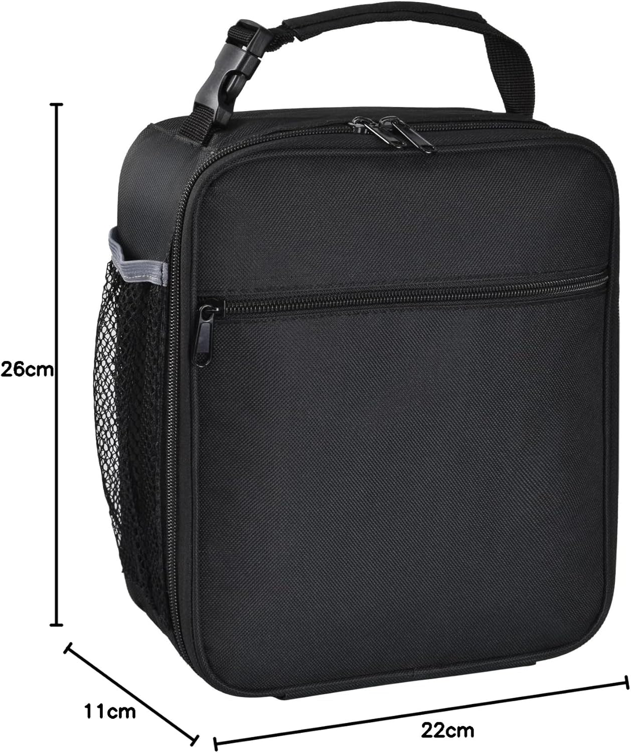 Insulated Lunch Bag, Leakproof Portable Lunch Box for Women Men Boys Girls, Large Capacity Cooler Bag with Handle and Bottle Pocket for Office School Camping Hiking Outdoor Beach Picnic (Black)
