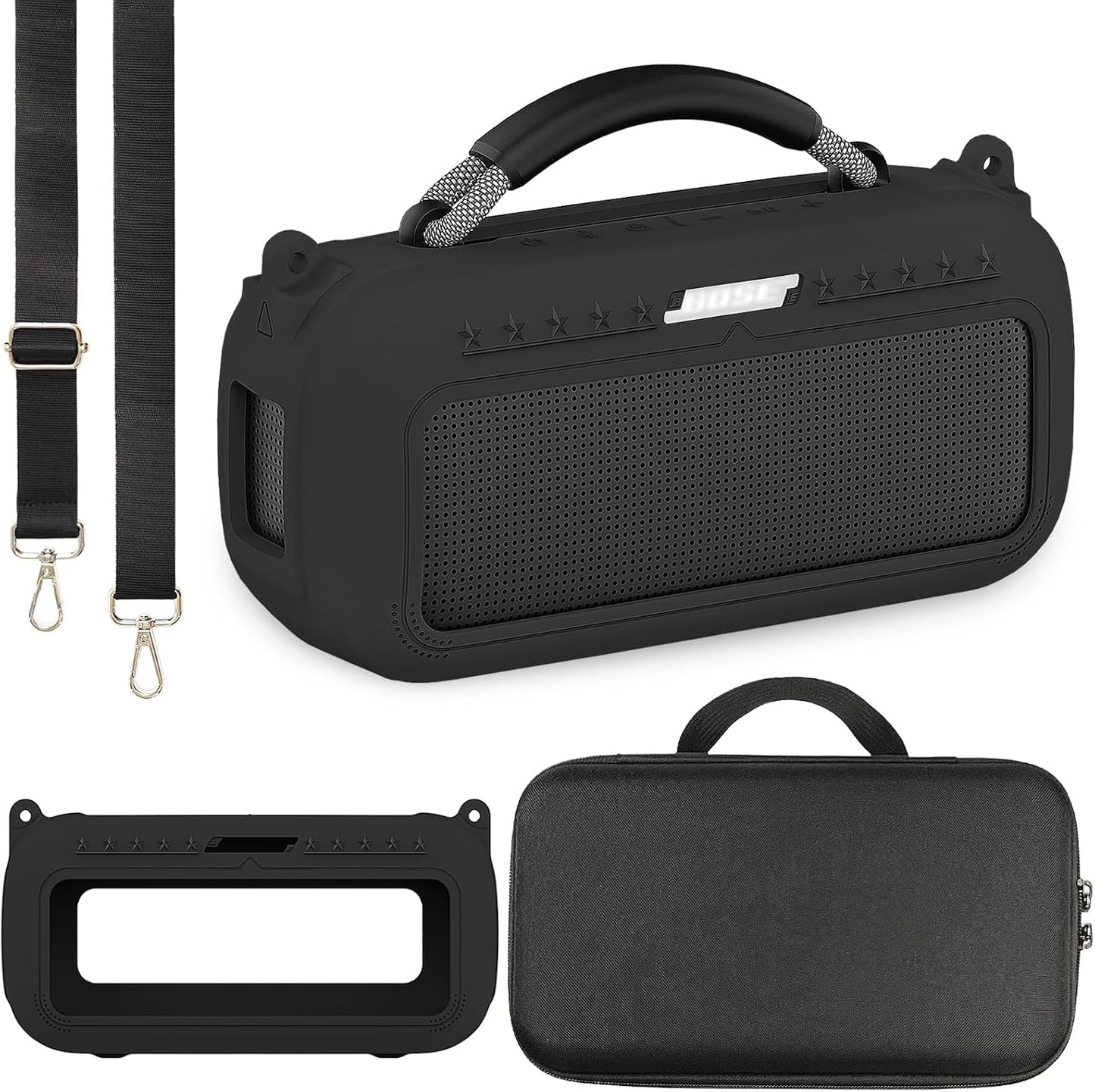 JCHPINE Silicone Cover and Hard Carrying Case for Bose SoundLink Max Portable Speaker, Protective Travel Case for Bose SoundLink Max Speaker Accessories with Shoulder Strap (Black)