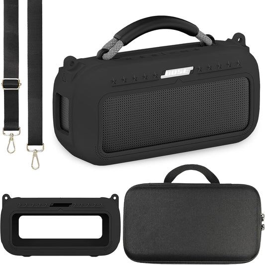 JCHPINE Silicone Cover and Hard Carrying Case for Bose SoundLink Max Portable Speaker, Protective Travel Case for Bose SoundLink Max Speaker Accessories with Shoulder Strap (Black)