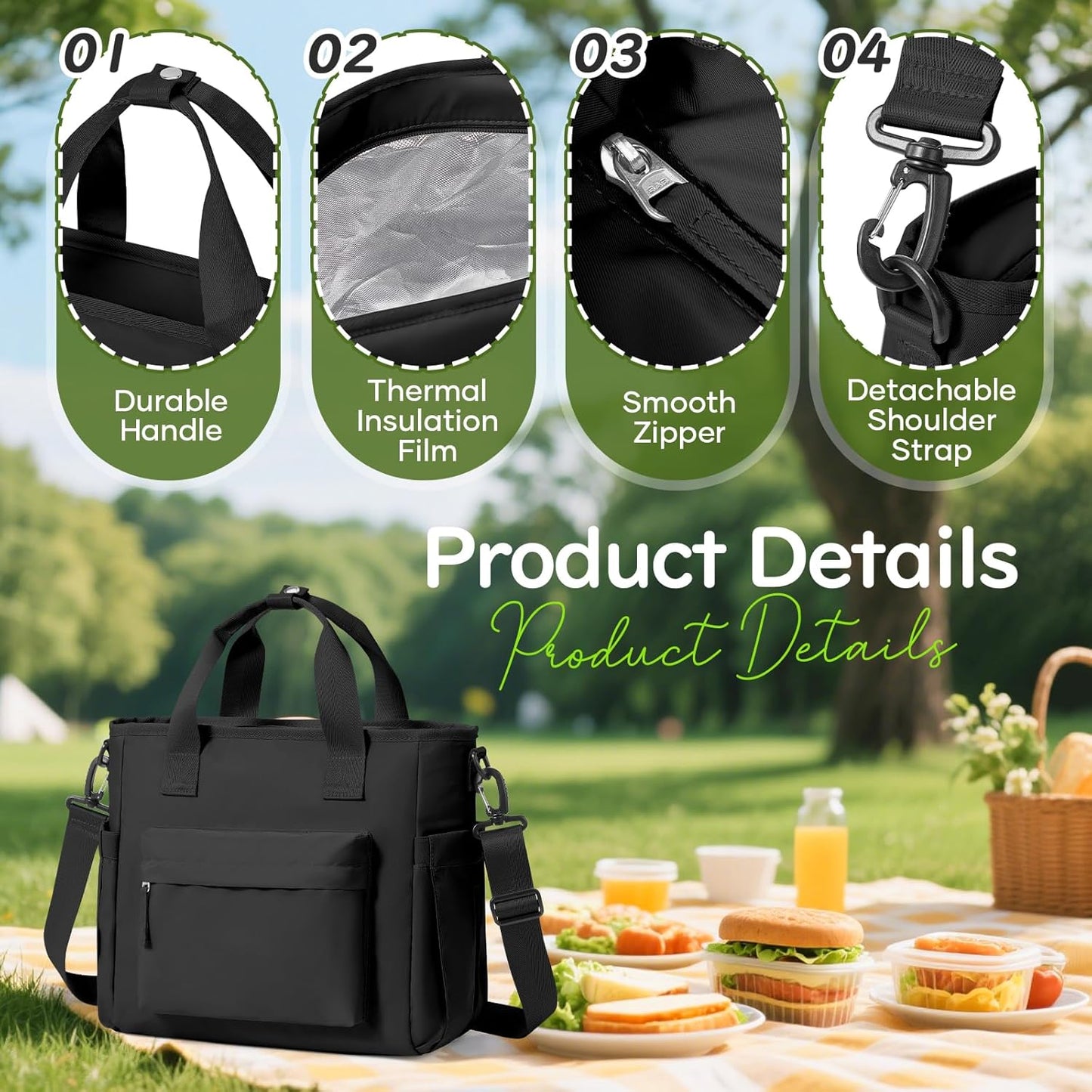Lunch Bag Insulated Lunch Box Leakproof Lunch Tote Bags for Women Men,Portable Thermal Cooler Bag Lunch Containers with Shoulder Strap for Work, Family, Picnic, School, Outdoor,BBQ C2-Pinkpurple