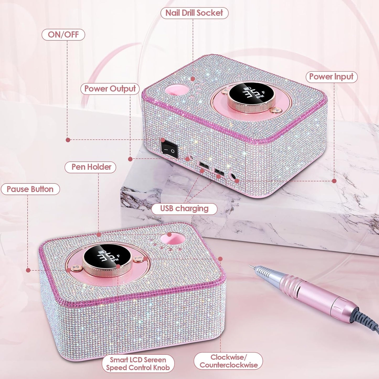 ANBEISTEE Electric Nail Cutter with 35000 RPM, Rechargeable Cutter Nails, Professional Nail File, Portable Nail Drill Set, Suitable for Nail Art and Pedicure, Salons and Family