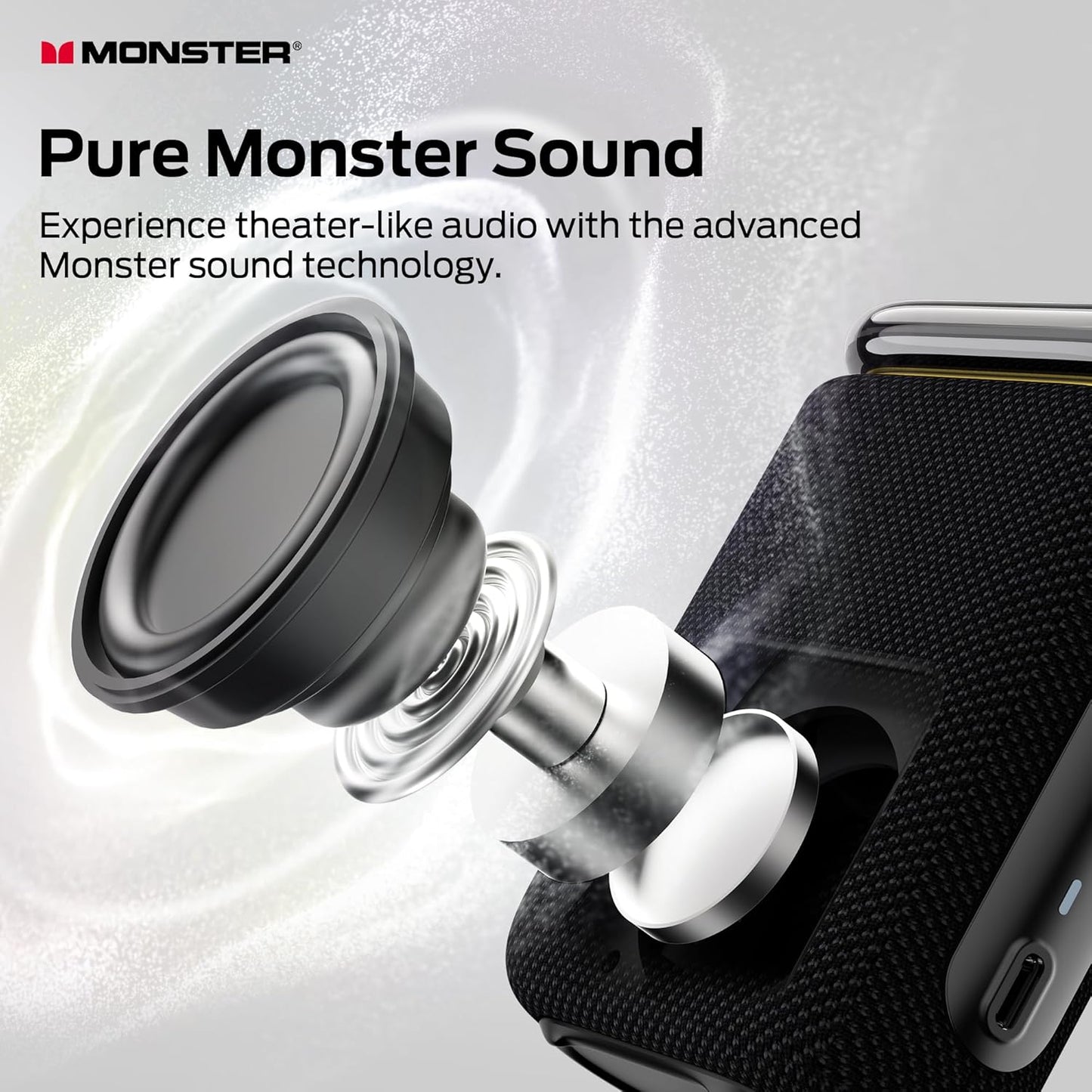 Monster Atomic Pebble Bluetooth Speaker, Portable Wireless Speaker with 15W Loud Sound, Bluetooth 6.0, Support 100+TWS Pairing, 15H Playtime, IP56 Waterproof Outdoor Speaker for Beaches Home Party