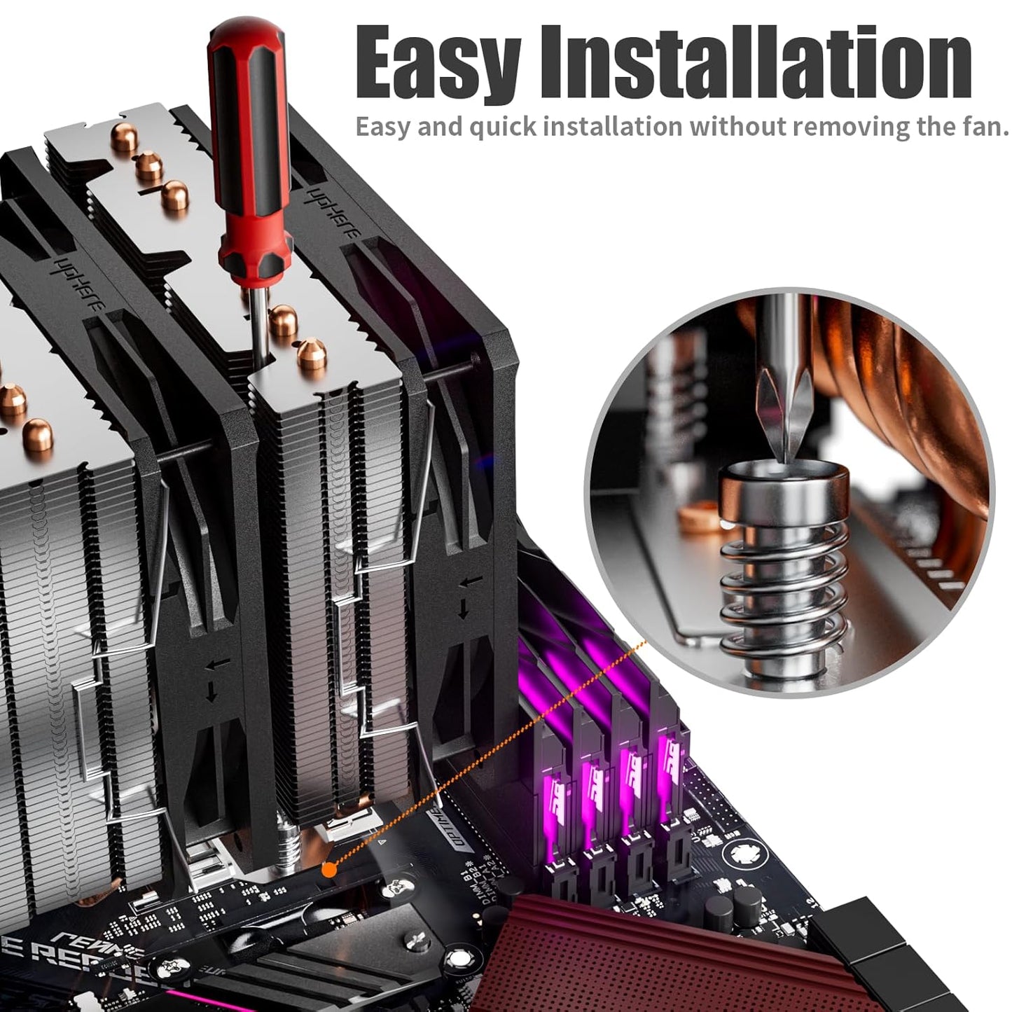 upHere D6SEC CPU Cooler, Intel LGA2011,LGA2066, LGA1700,AMD AM5/AM4/Ryzen 120mm,Dual Towers,5V ARGB