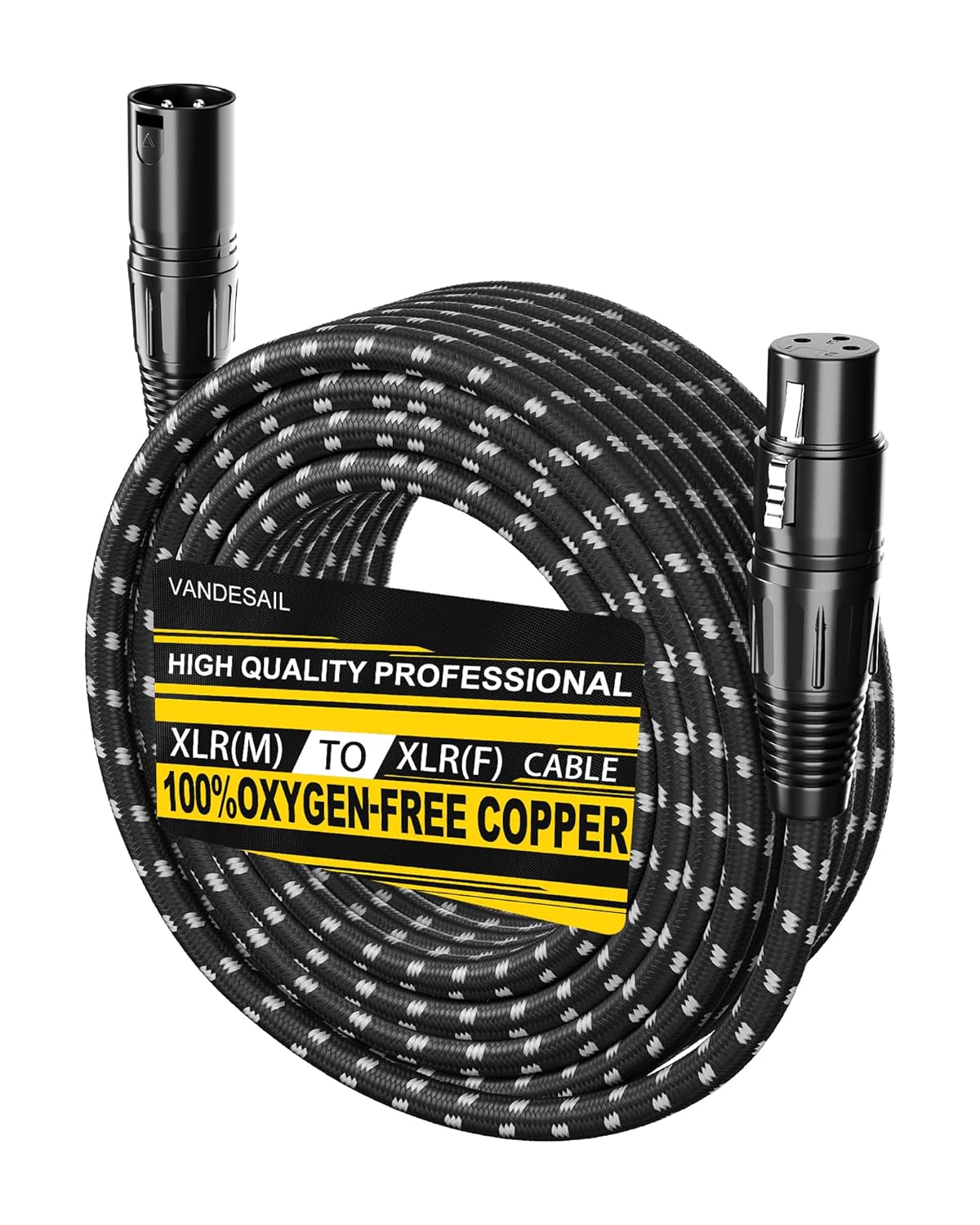 VANDESAIL XLR Cables 25ft 2 Pack, Durable Nylon Braided XLR Microphone Cable, Mic Cable, Shielded and Fully Balanced OFC Male to Female Cord for Recording Mixer Amplifie Speaker Black White