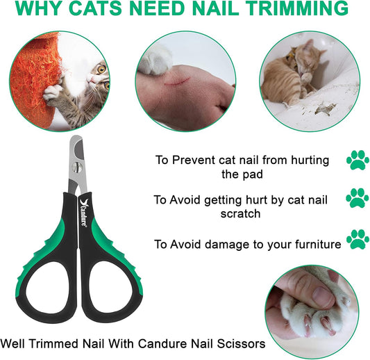 Candure Cat Nail Clippers Stainless Steel Cat Claw Trimmers for Rabbits,Guinea Pigs, Birds, Puppies, Kittens and Small Animals- Pet Nail Clippers for Professional and Home Use (Black) - PuriLite