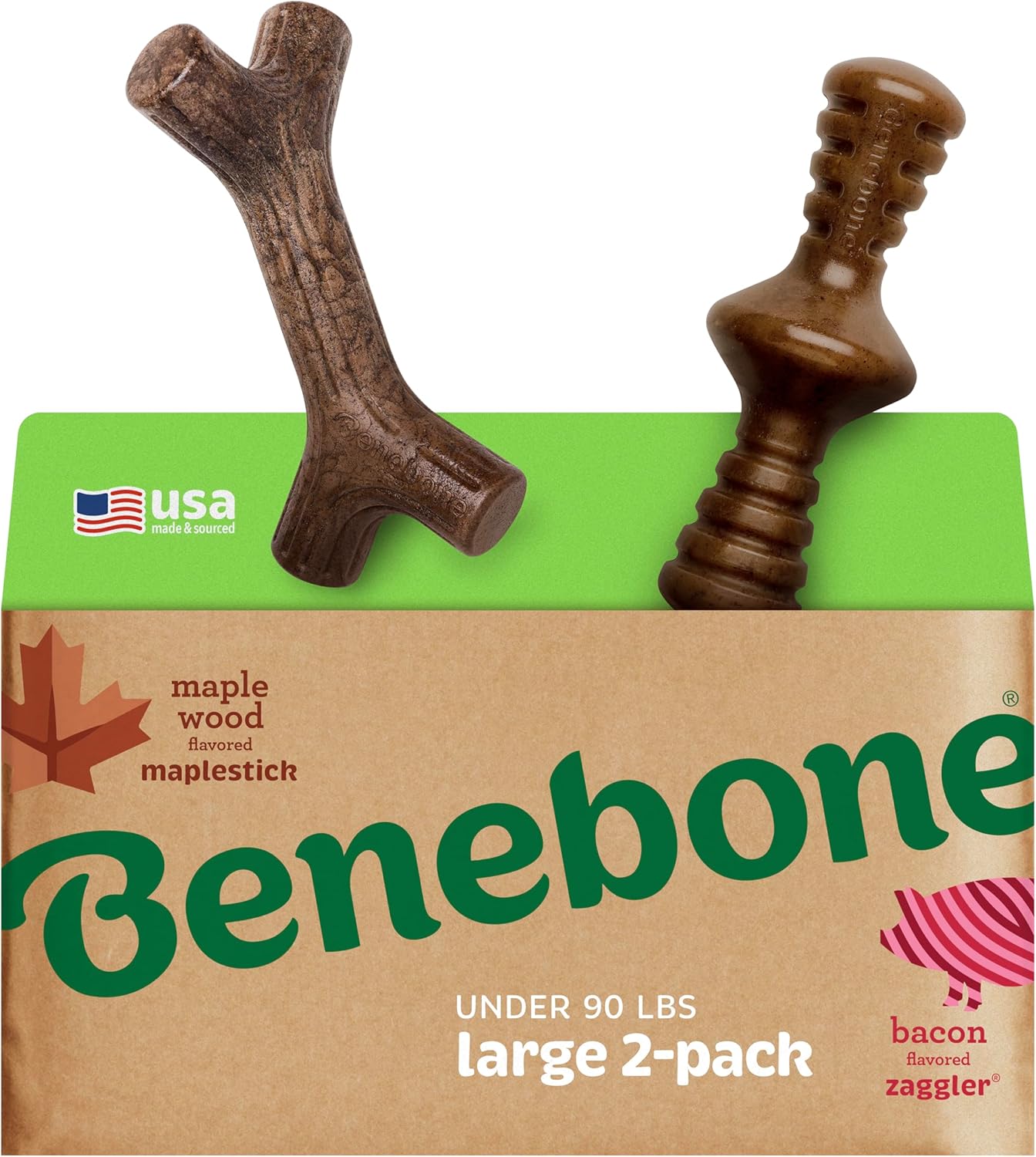 Benebone 4-Pack Durable Dog Chew Toys for Aggressive Chewers, Real Flavors, Made in USA, Medium