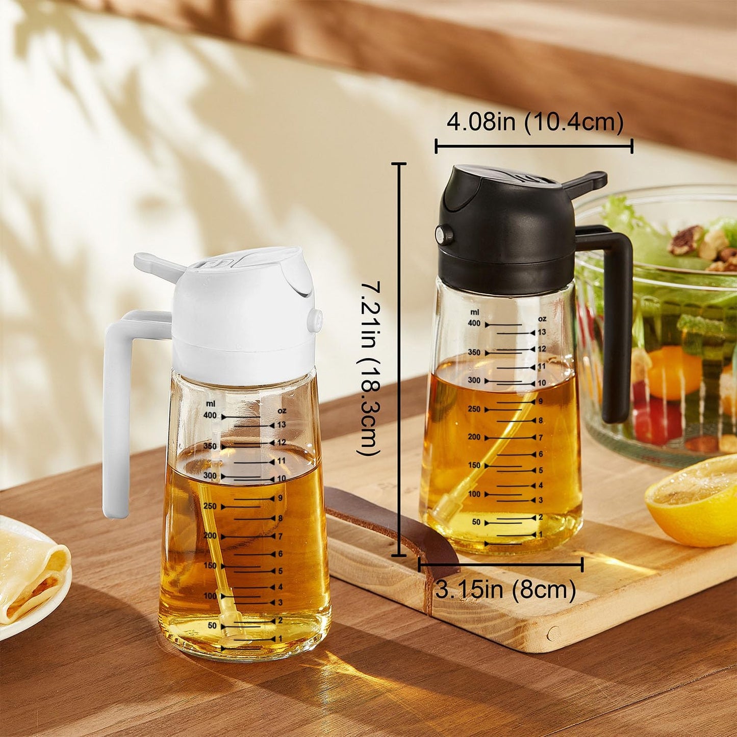 Purilite Select 470ml Glass Oil Sprayer & Dispenser Bottle – 2-in-1 Flip Top