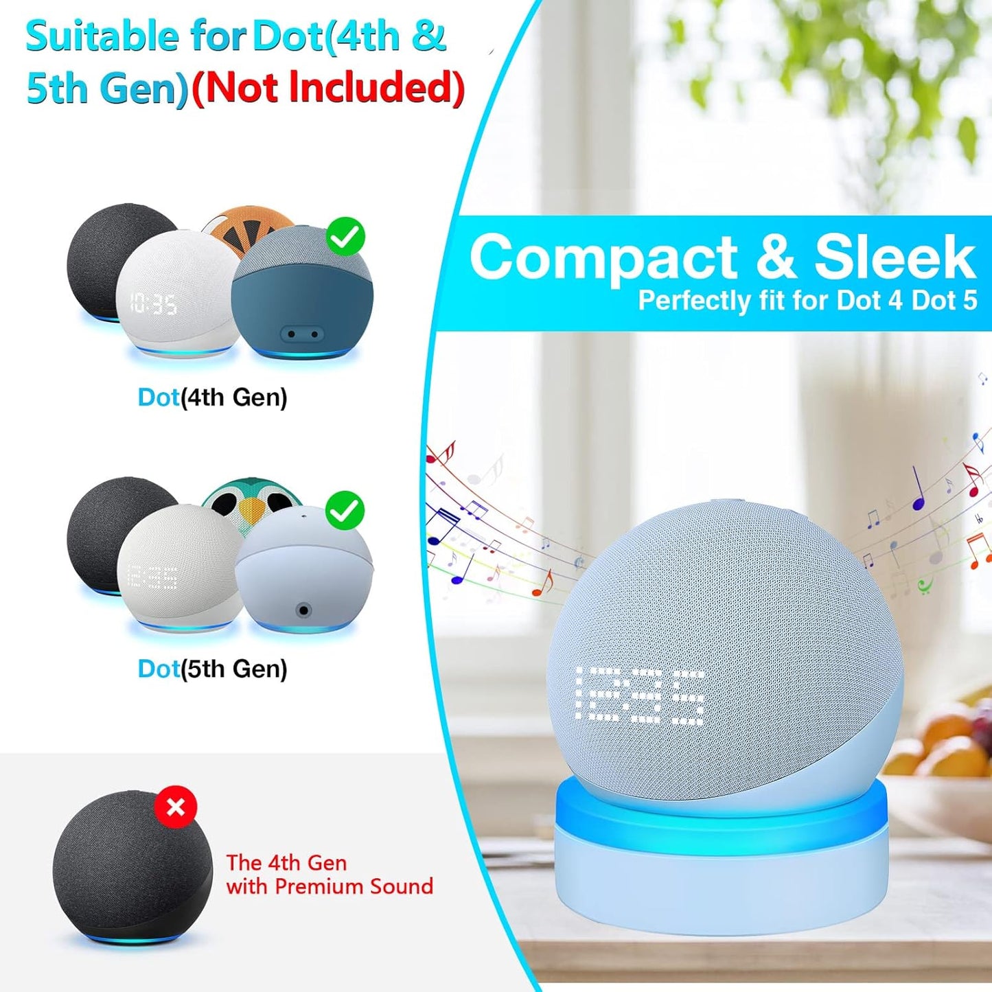 ZUOLACO Table Stand for Echo Dot 5th Generation, Desktop Holder Mount Base for Echo Dot 4th & 5th Gen, Built-in Cable Management and Light Guide, Make Dot More Noticeable, Cloud Blue
