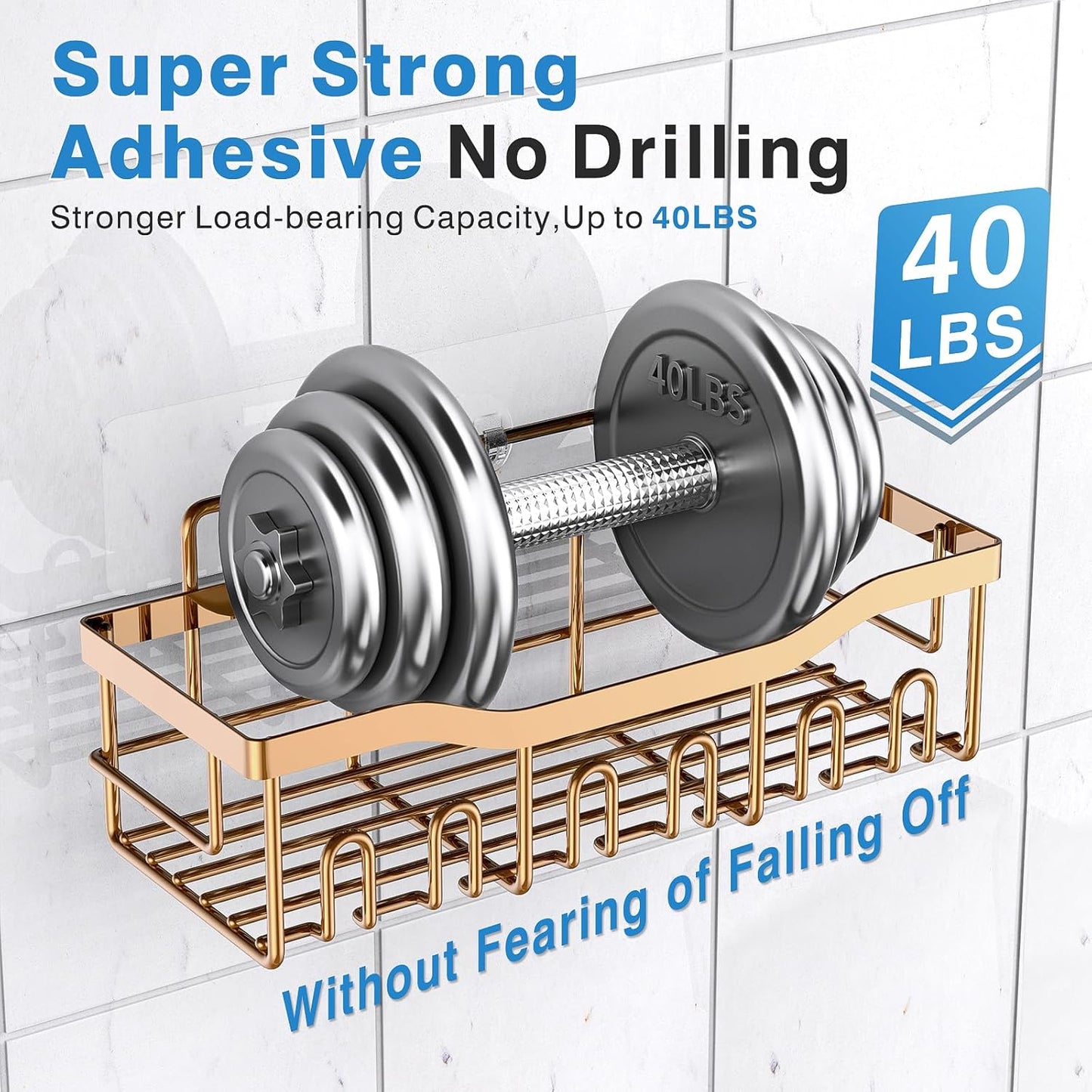 EUDELE 5-Pack Rustproof Stainless Steel Shower Caddy – No Drill Adhesive Bathroom Organizer with Large Capacity, Spacious Shower Shelves for Inside Shower, Kitchen & Home Decor Storage - PuriLite
