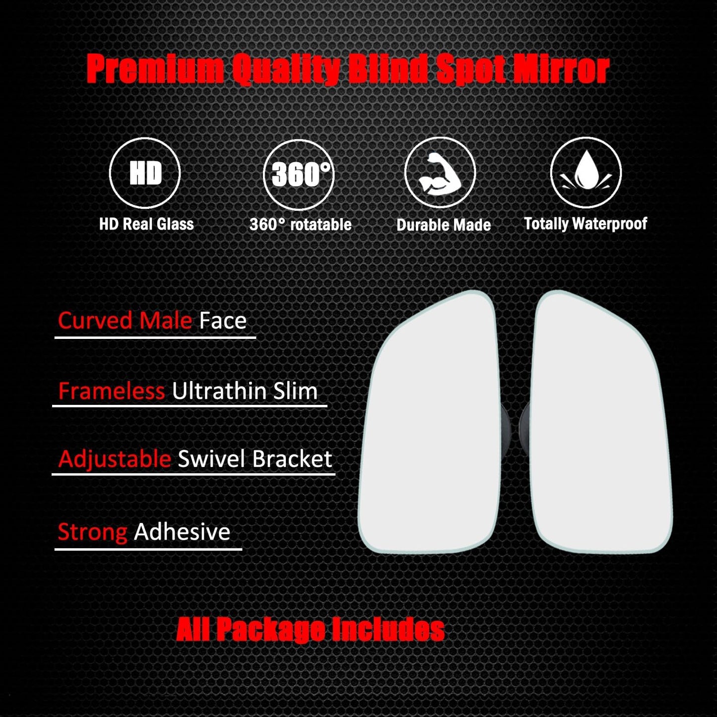 Ampper Blind Spot Mirror, 2" Round HD Glass Frameless Convex Rear View Mirror, Pack of 2 - PuriLite