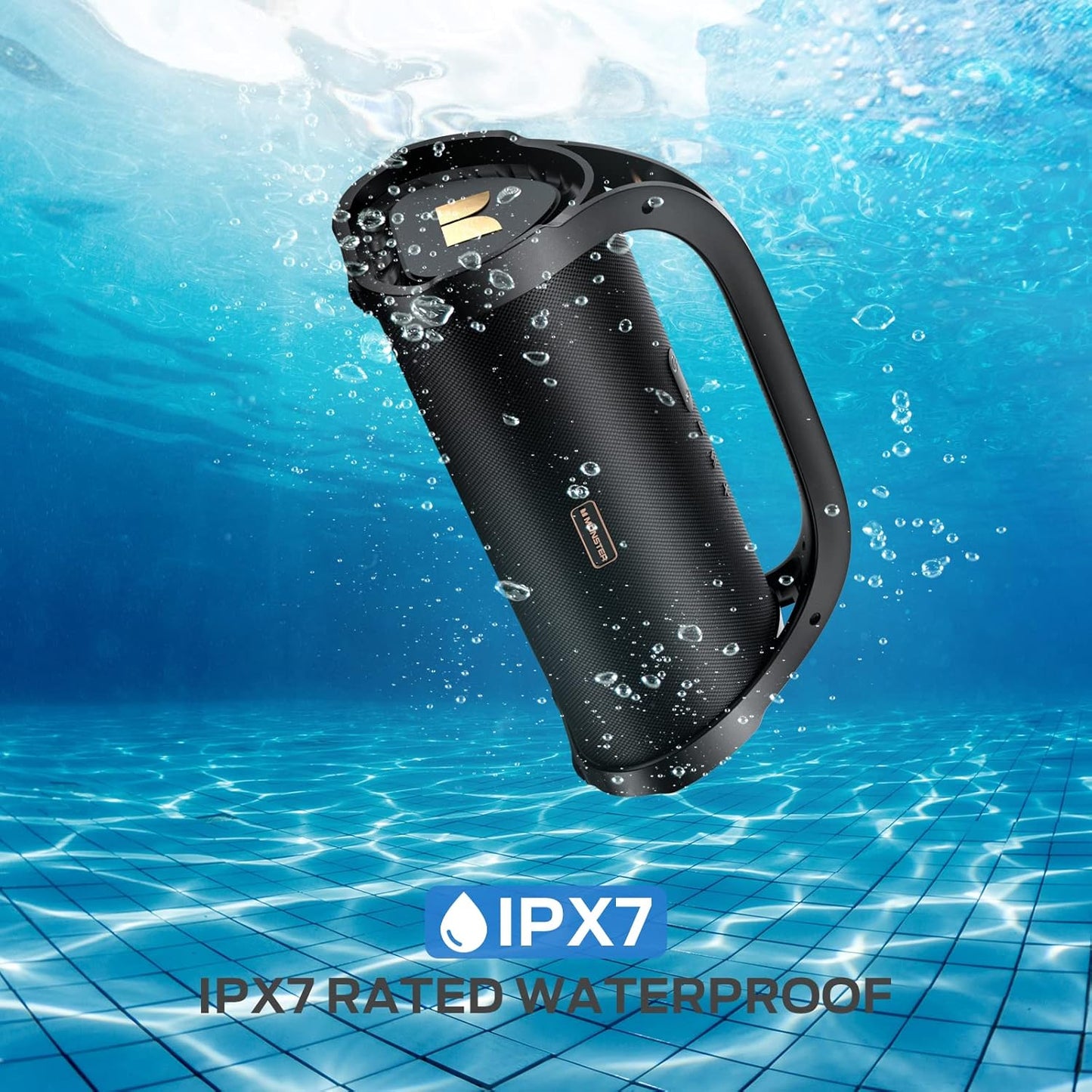 Monster Adventurer Max Bluetooth Speaker with Two Wireless Microphones, IPX7 Waterproof Outdoor Speakers with 100W Powerful Stereo Sound, Portable Bluetooth Speakers for Home, Camping, Gold