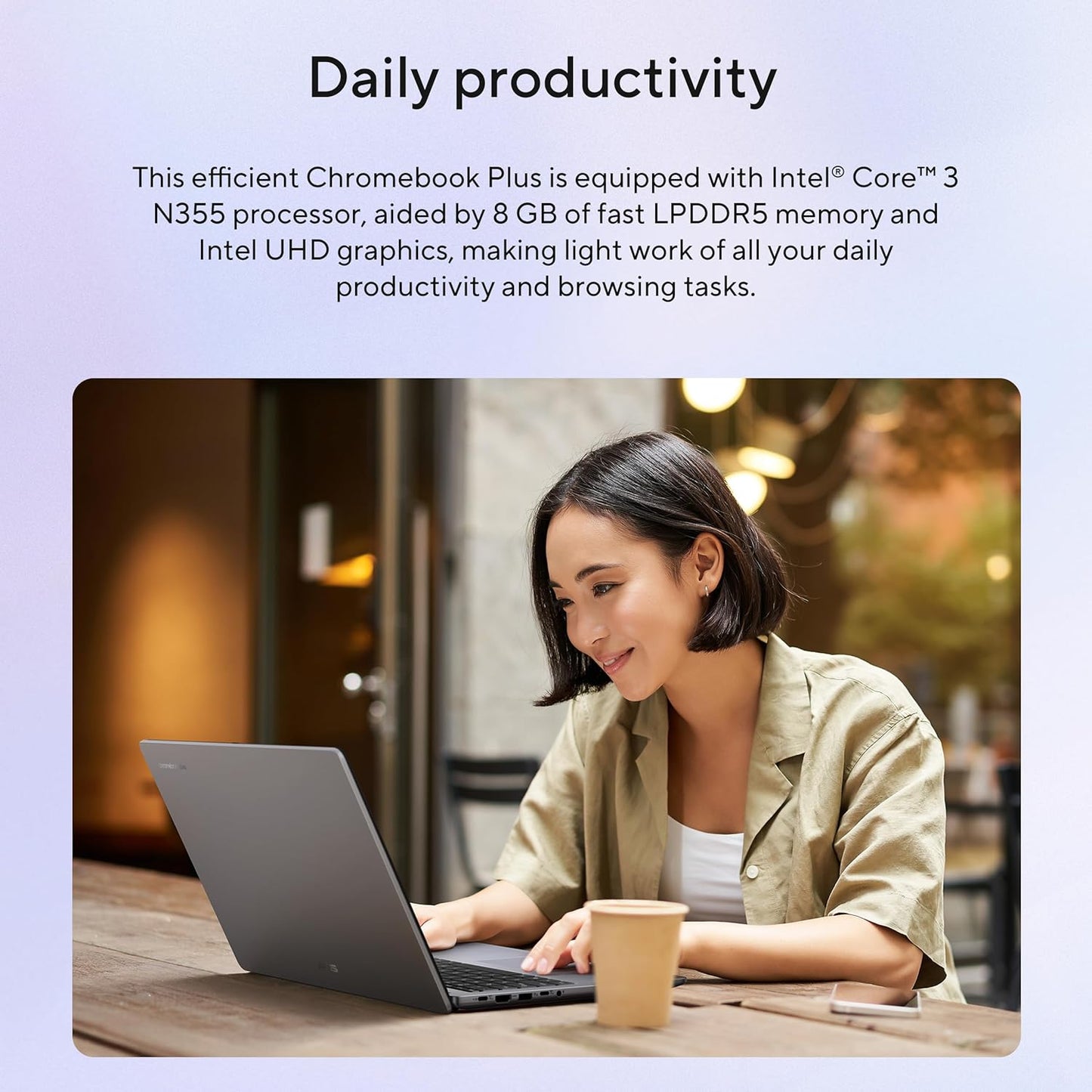 ASUS Chromebook Plus CX15, 15.6” 16:9 FHD (1920 x 1080) Anti-Glare Display, Intel® Core™ 3-N355 Processor, 128GB Storage, 8GB RAM, ChromeOS, Rock Grey, CX1505CTA-AS31-CB