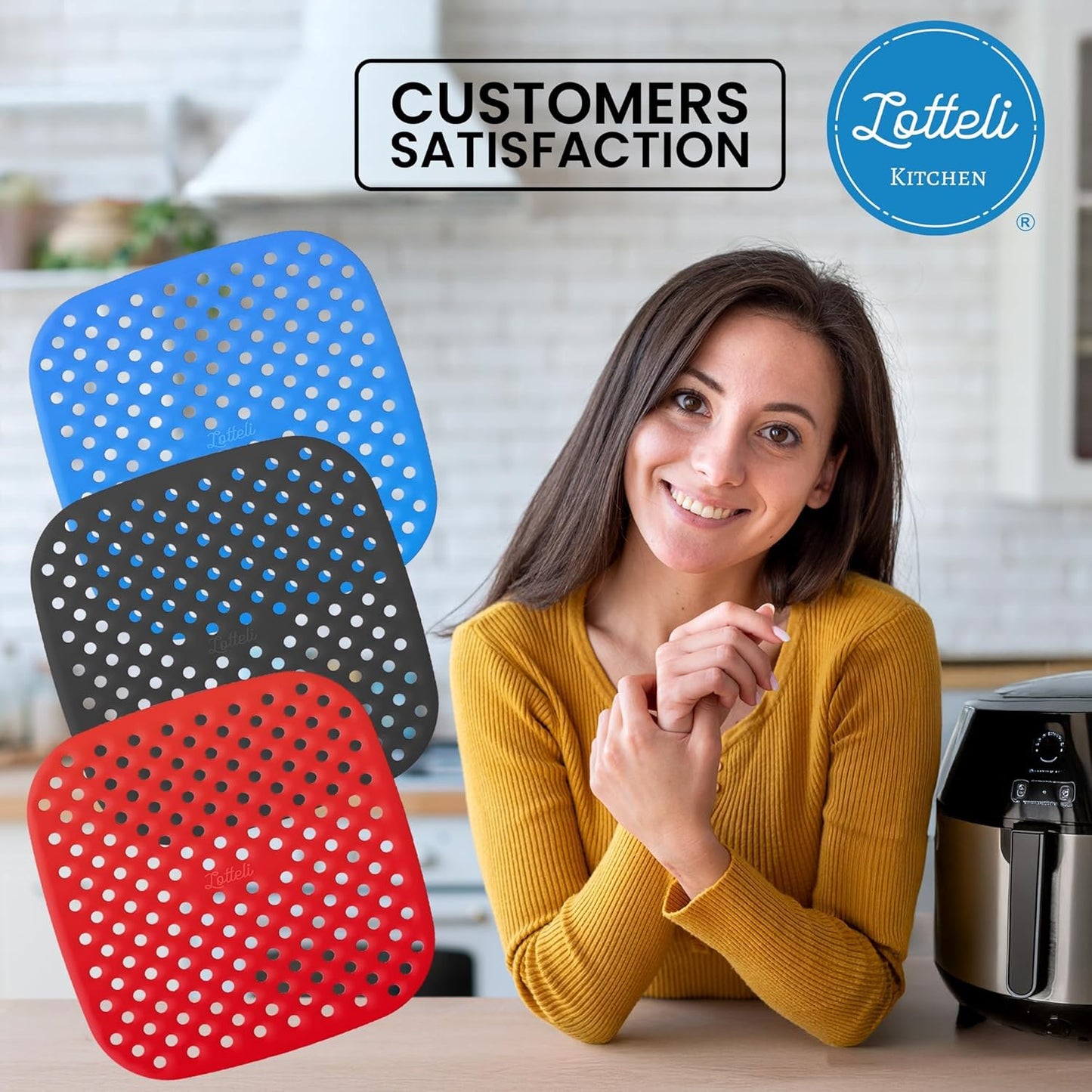 Collapsible Silicone Air Fryer Basket Liners Pot - AirFryer Liners Reusable Bowls for 5 Quart or Bigger - Air Fryer Accessories 2 Pack - Round Silicone Liners (Red & Black)