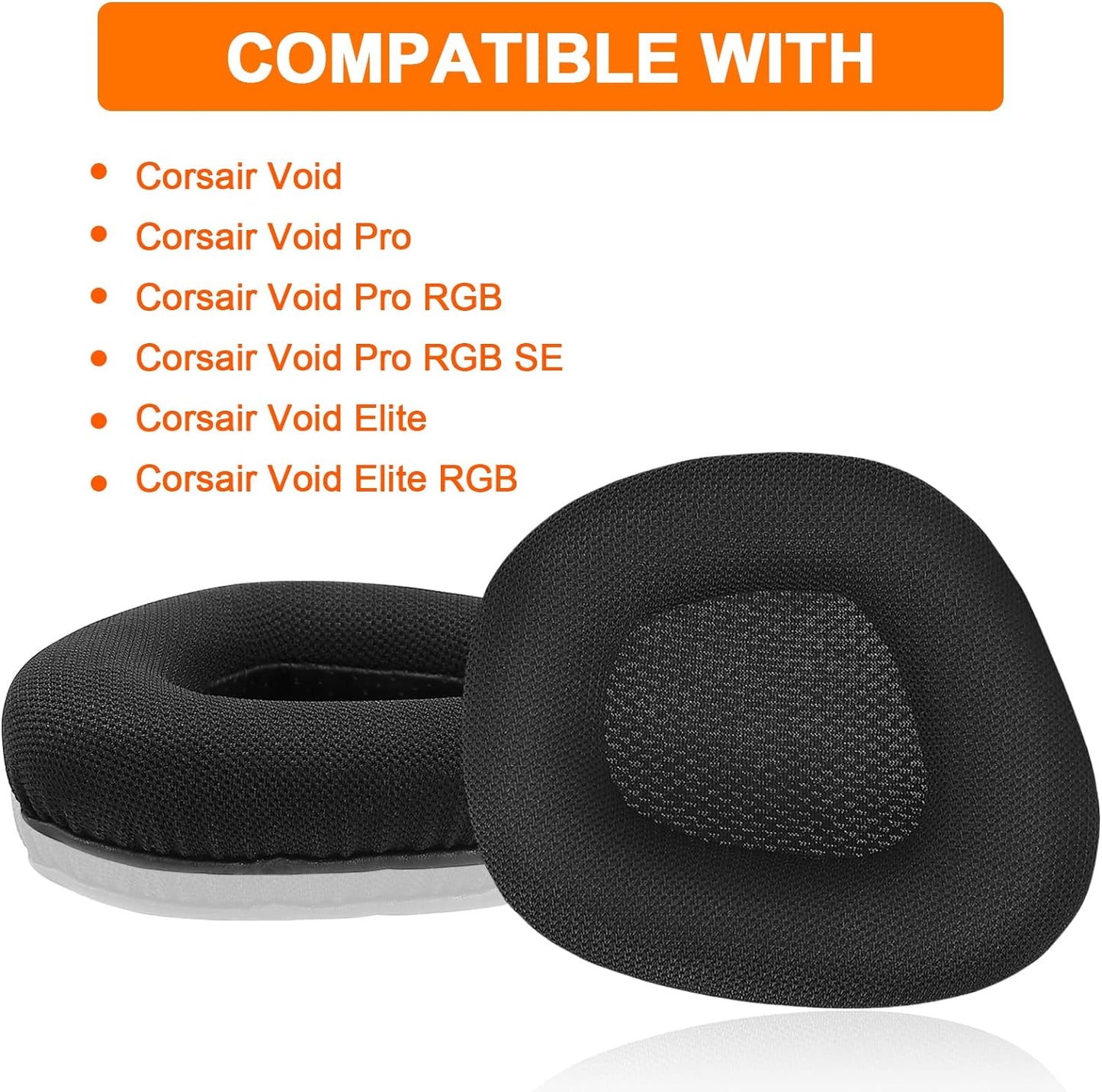 GVOEARS Replacement Ear Pads Cushions for Corsair Void/Void Pro/Void Pro RGB/Void Pro RGB SE/Void Pro Elite/RGB Wireless Earpads Gaming Headsets, Mesh Fabric with Soft Protein Leather(Black)