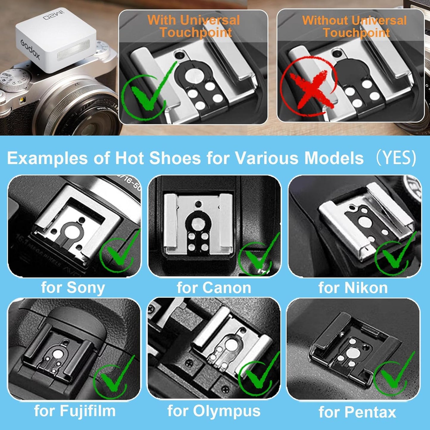 Godox Flash Godox iM20 Camera Flash - godox iM20 Mini Flash Manual 440 Full-Power Flashes/3s Recycle/5 Power Levels, Camera Flash for Sony zve10/Sony zv1/Sony a7iii/Ricoh gr3/Fujifilm f1 etc. (Black)