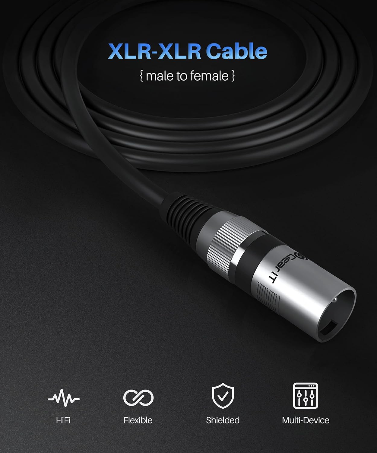 GEARit XLR Male to Female Microphone Cable (10 Feet, 6-Pack) 3-Pin Balanced Shielded Mixer, Recording Studio, Podcast - Black