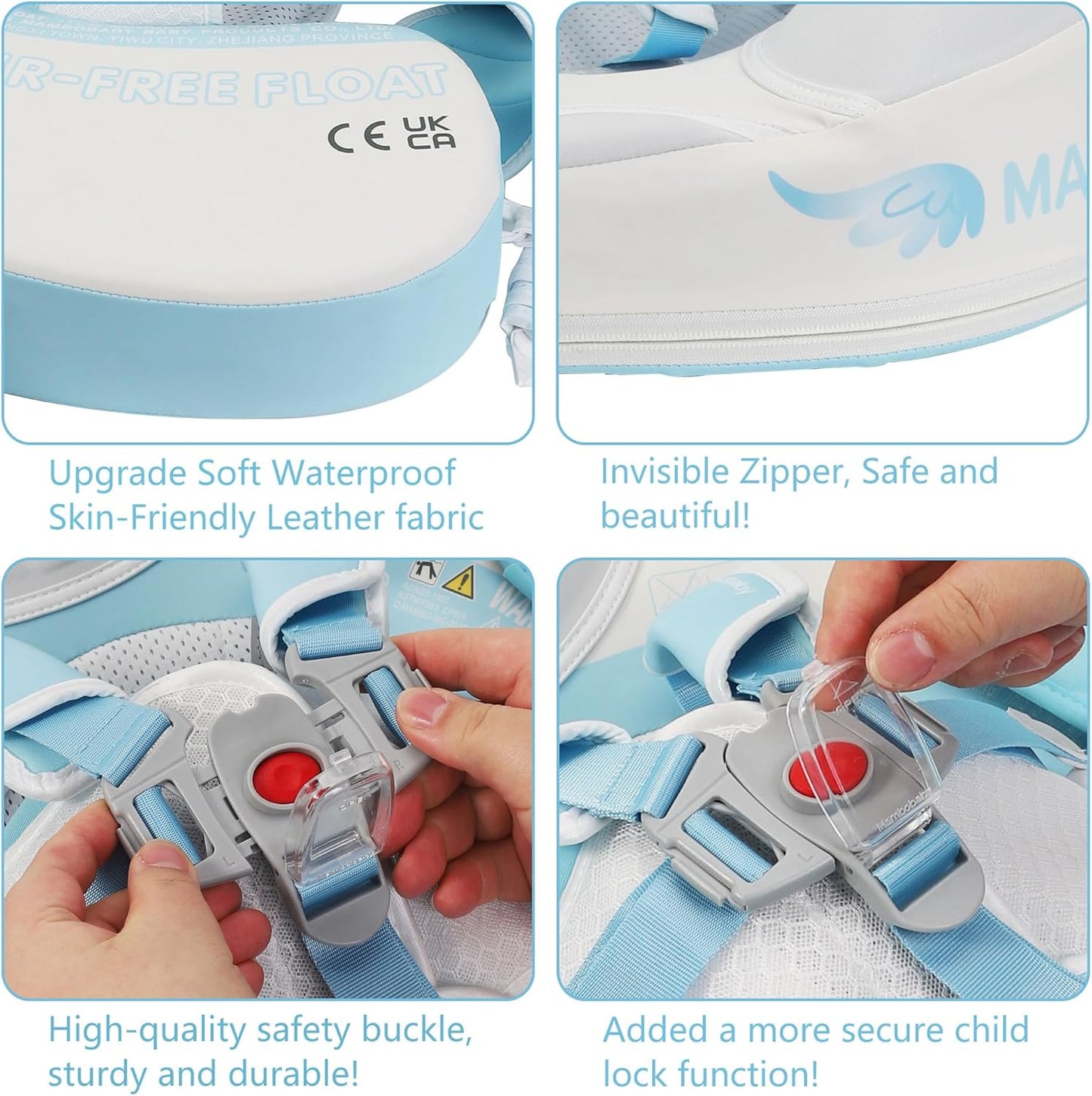 Mambobaby Baby Swim Float with Canopy, Non-Inflatable Solid Baby Float, Upgrade Soft Skin-Friendly Material Infant Swim Float