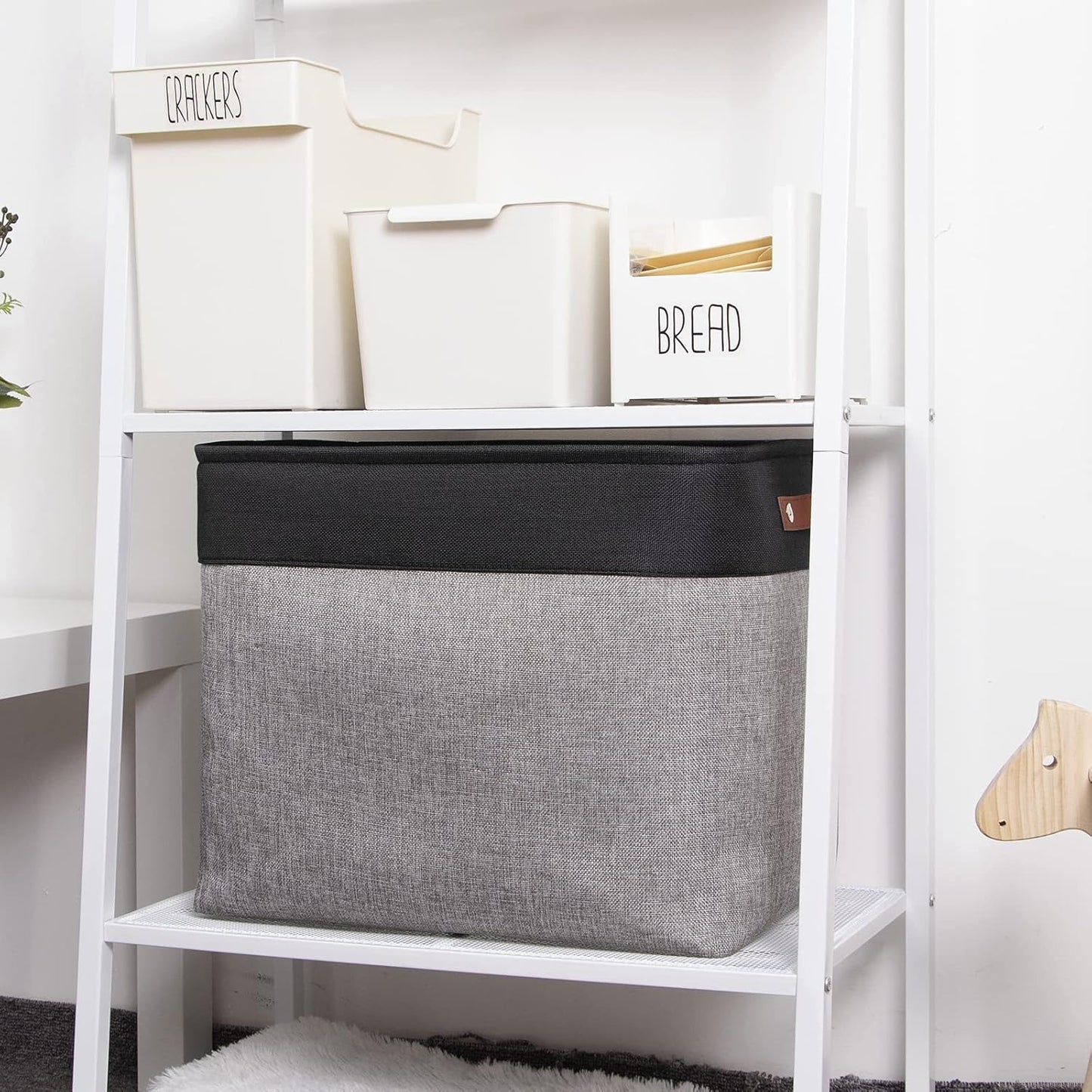 DULLEMELO Storage Baskets for Shelves, Fabric Collapsible Rectangular Storage Bins for Shelves, Closets, Nursery, Home, Office, Empty Gift Baskets (White&Teal)