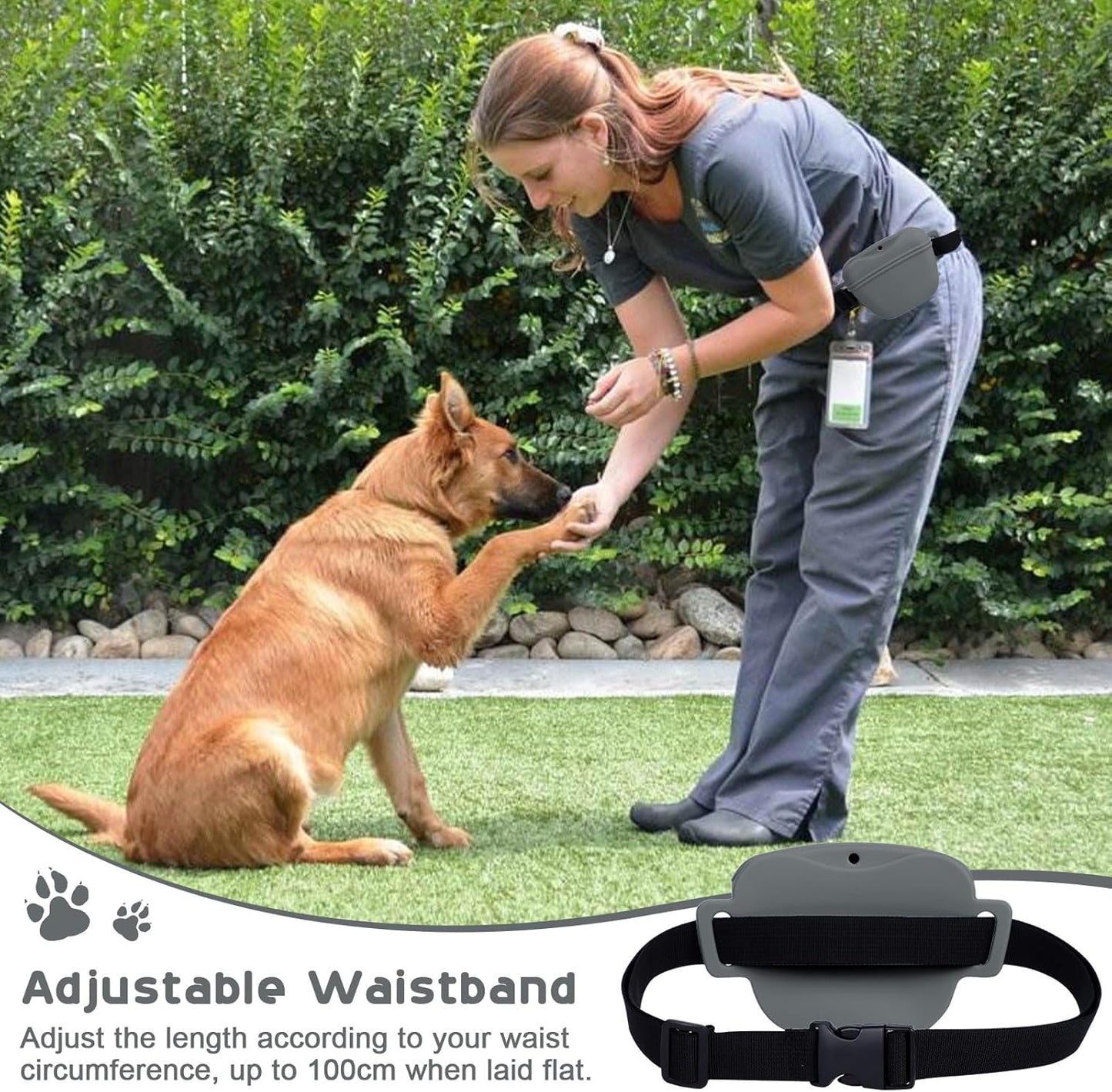 Dog Treat Pouch for Training, Silicone Magnetic Closure Dog Treat Bag Portable Treat Pouch with Belt, Waterproof Small Treat Bag for Dog Training, Dog Walking (Gray)