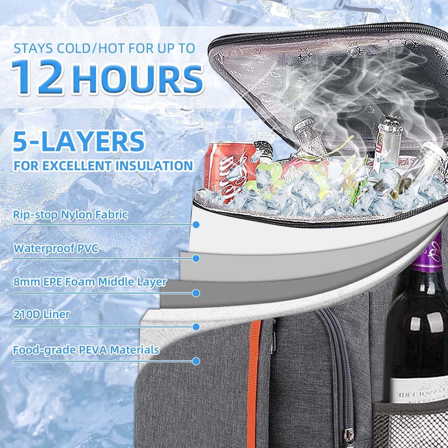 Bagtopia Camping Cooler Backpack 25 Cans, Leak Proof Insulated Thermal Bag, Beach Travel Picnic Lunch Backpack for Men Women