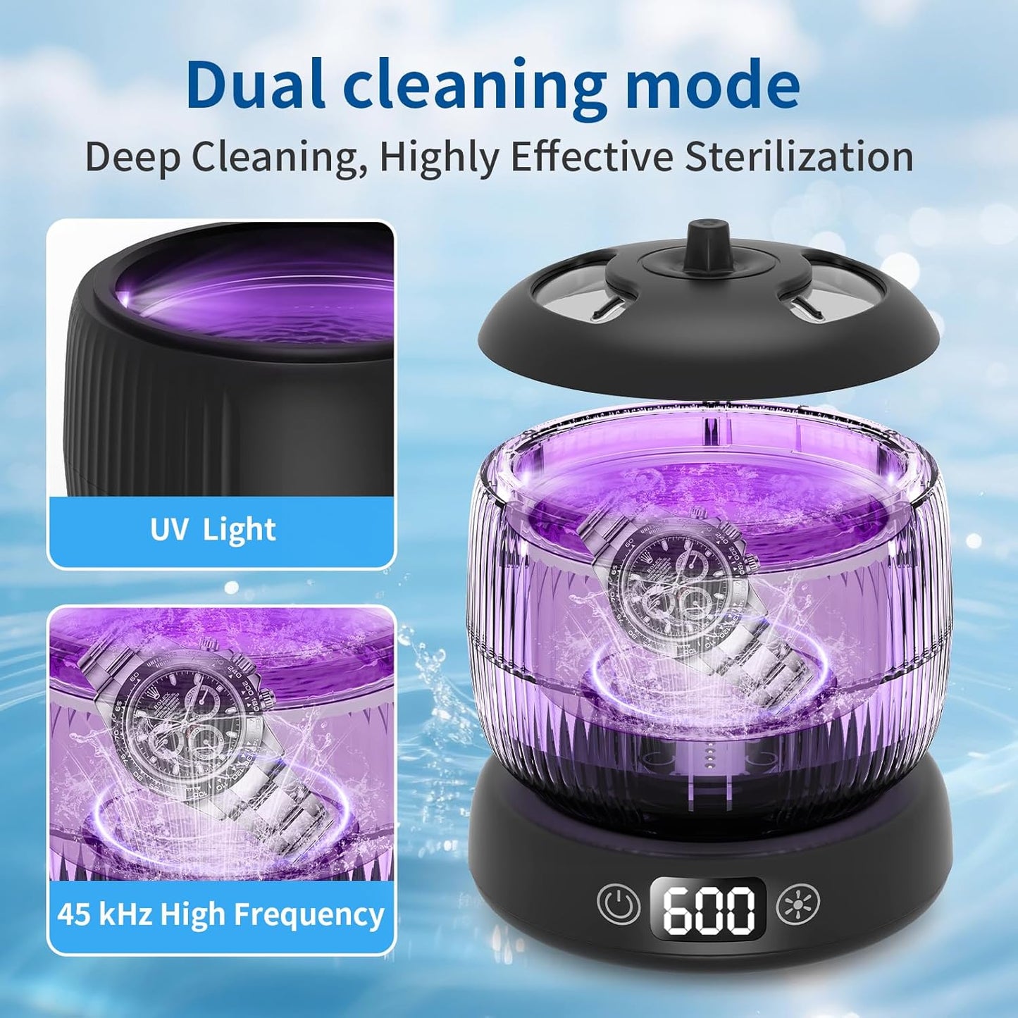 Morole Ultrasonic Retainer Cleaner, 45kHz Split Retainer Cleaner, 3 Mode Ultrasonic Cleaner, Dental Pod with IPX7 Waterproof, Ultrasonic Dental Cleaner for Mouth Guards, Braces, Jewelry(Black)
