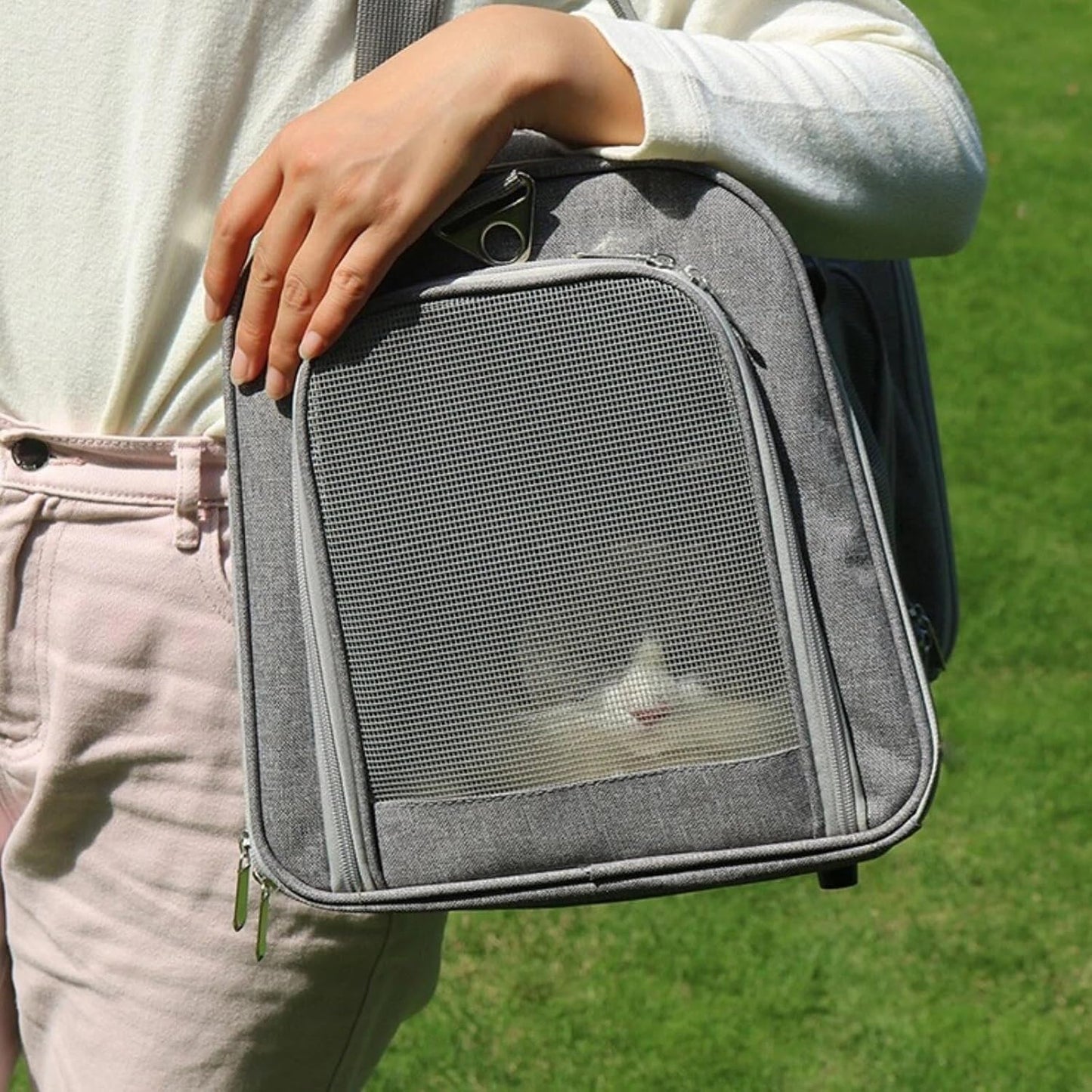 Most Airline Approved Cat Carriers Dog Carriers Soft-Sided Pet Travel Carrier for Puppies/Kittens/Rabbits, 5-Sided Breathable Mesh, Self-Locking Zippers, 17''X11''X11''