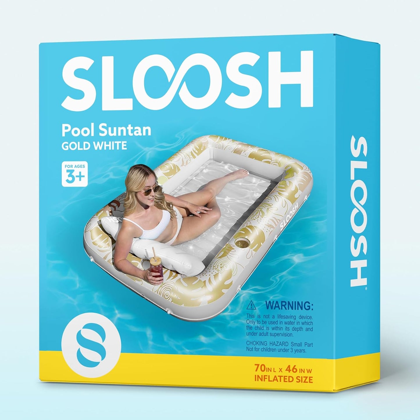 Sloosh Inflatable Tanning Pool Lounger Float-XL, 85" x 57" Extra Large Suntan Sun Tan tub for Adults, Bed Blow up, Raft Lounge Floatie, XL-Blue