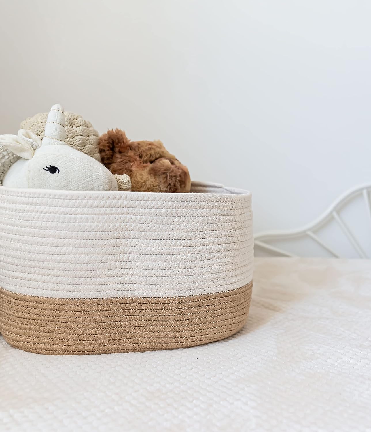 OrganiHaus Soft Woven Baskets for Storage Organization Set of 3, Cotton Rope Nursery Storage Baskets for Shelves, Square Book Bins, Bathroom Towel Hamper, Dog Toy Bins, Panier Rangement - Light Honey