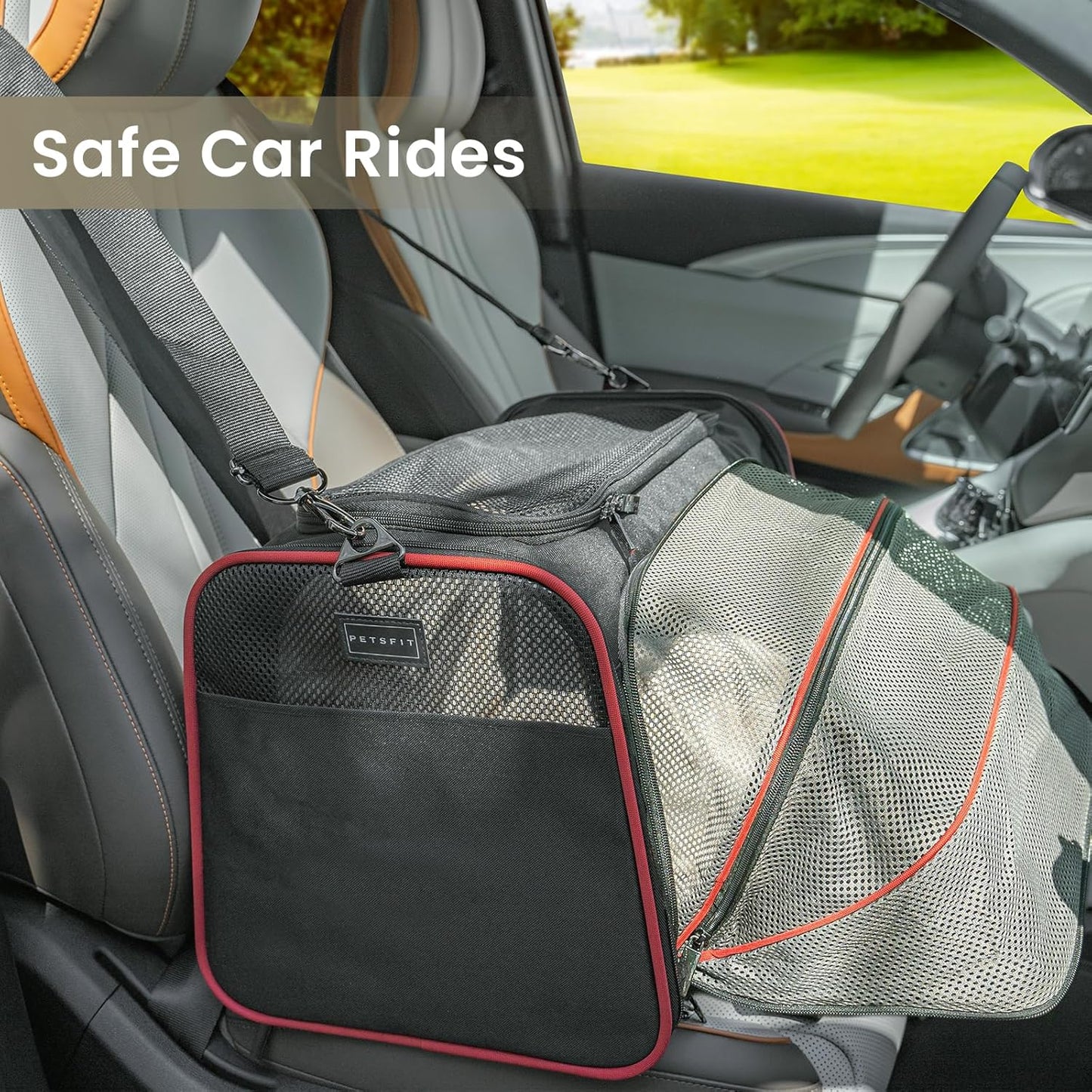 Petsfit Expandable Cat Dog Carrier Airline Approved, 17" L x 11" W x 11" H Soft-Sided Portable Pet Travel Carrier for Kitten, Puppy, Removable Soft Plush Mat and Pockets, Auto-Locking Zippers