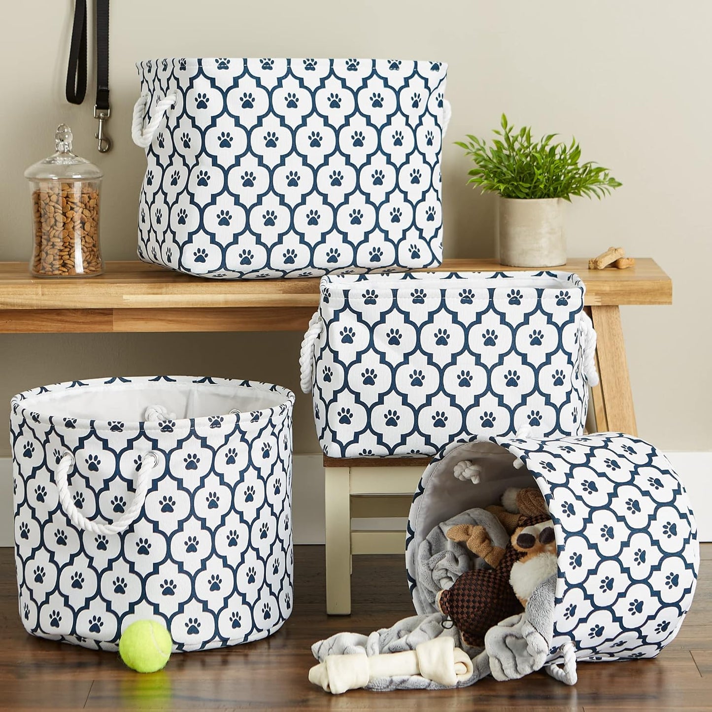 DII Bone Dry RoundSmall Pet Toy and Accessory Storage Bin, 12"(Dia) x9(H), Collapsible Organizer Storage Basket for Home Decor, Pet Toy, Blankets, Leashes and Food-Gray Stripes