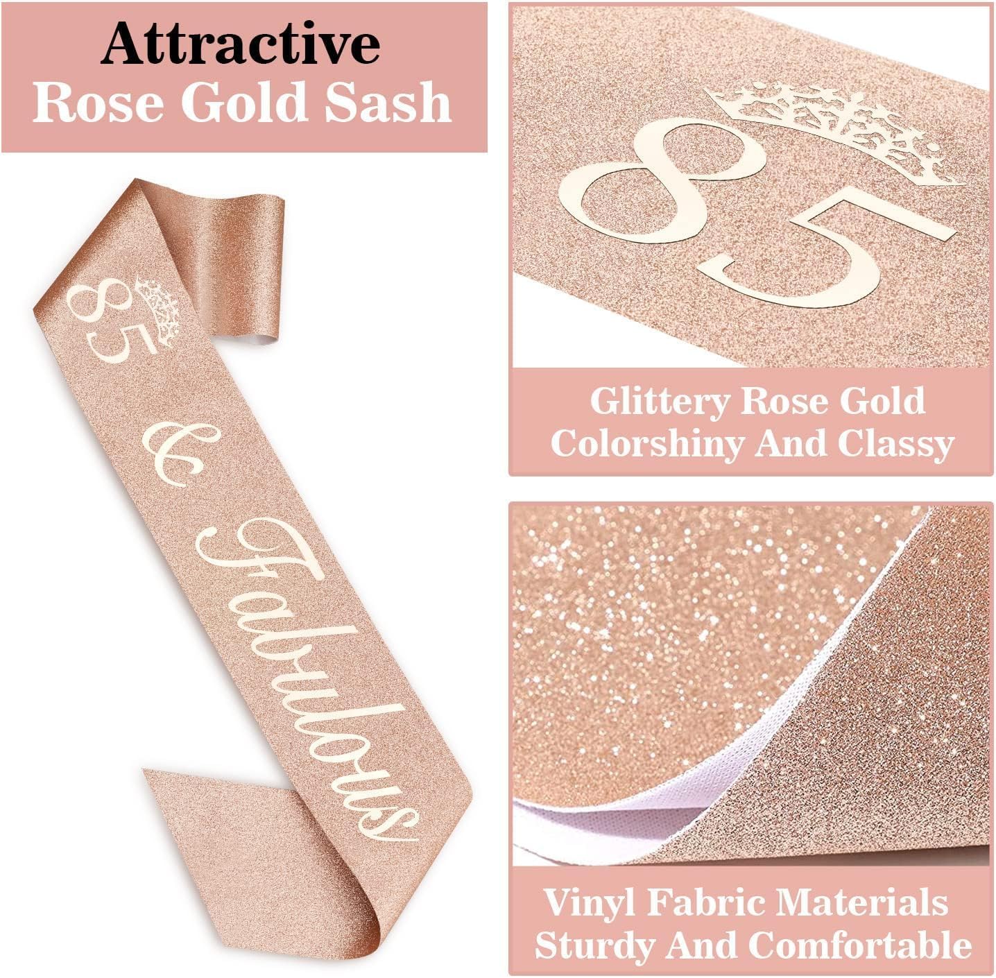 65th Birthday Decorations for Women, Including 65th Birthday Sash and Crown, Cake Topper and Candles, Number Balloons Rose Gold, 65 Year Old Gifts for Women