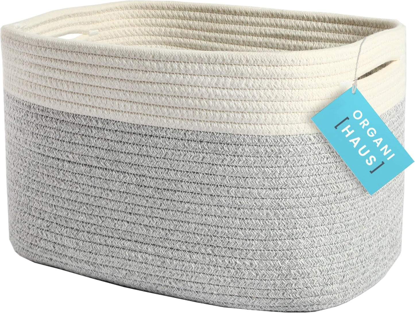 OrganiHaus Soft Woven Baskets for Storage Organization Set of 3, Cotton Rope Nursery Storage Baskets for Shelves, Square Book Bins, Bathroom Towel Hamper, Dog Toy Bins, Panier Rangement - Light Honey