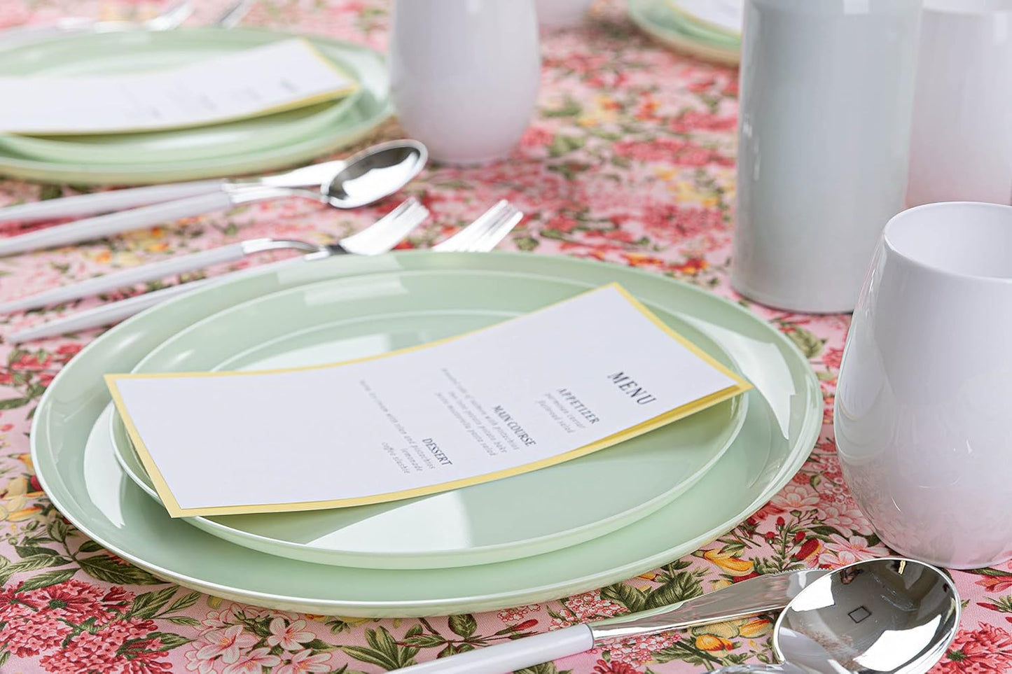 PLASTICPRO [30 Pack 10.7'' Christmass Green Plastic Party Plates Edge Collection Premium heavyweight Elegant Disposable Tableware Dishes