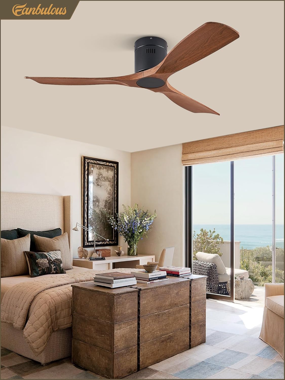 Fanbulous 52" Ceiling Fans with Lights and Remote Control,Modern Flush Mount Ceiling Fan with 3 LED Colors,Outdoor Low Profile Ceiling Fans with 6-Speeds Timer DC Motor for Bedroom Living Room Patio