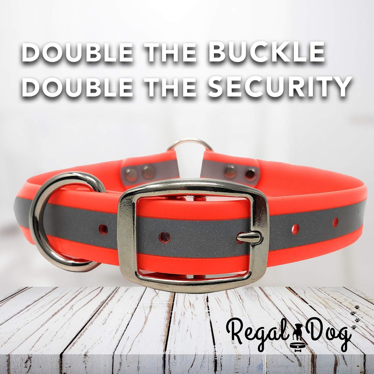 Regal Dog Products Large Pink Heavy Duty Reflective Dog Collar with Center Ring, Metal Buckle and D Ring | Anti-Odor Adjustable Biothane Waterproof Dog Collar | Other Sizes for Small & Medium Dogs