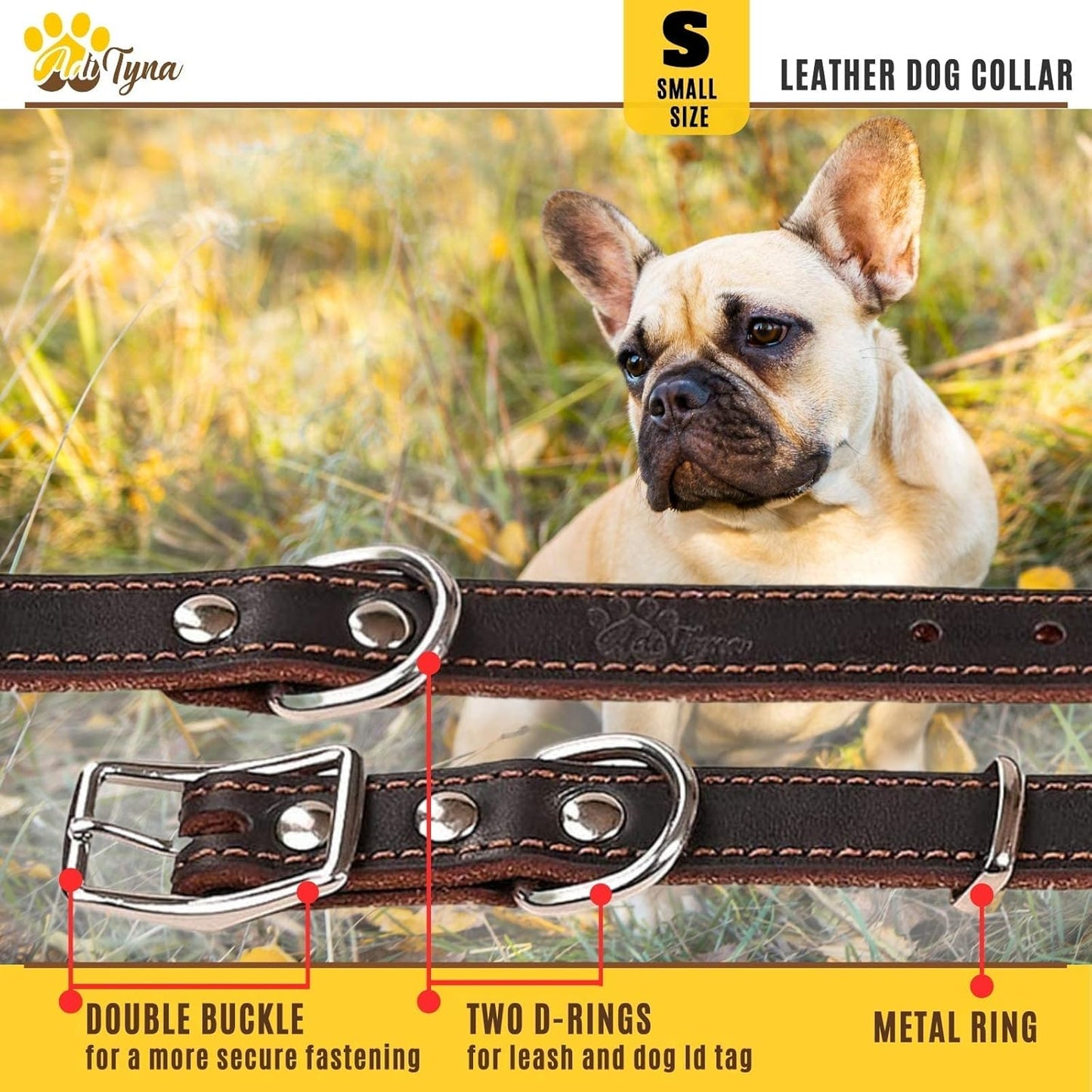 ADITYNA Heavy-Duty Leather Dog Collar for Medium Dogs - Soft and Strong, 100% Genuine Leather - Collier Pour Chien (Medium: Fit 13" - 20" Neck, Brown)