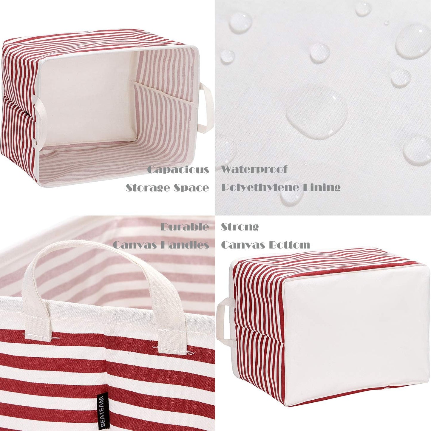 Sea Team 16.5 x 11.8 x 9.8 inches Square Canvas Fabric Storage Bins Shelves Storage Baskets Organizers for Nursery & Kid's Room, Grey Stripe