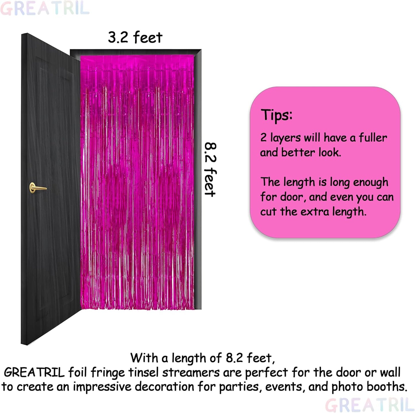 GREATRIL Iridescent Party Tinsel Fringe Backdrop Decorations - Holographic Foil Streamers Curtain for Mermaid/Under The Sea/Frozen/Ocean/Disco/Birthday Themed 3.2ft x 6.5ft - 2 PCS