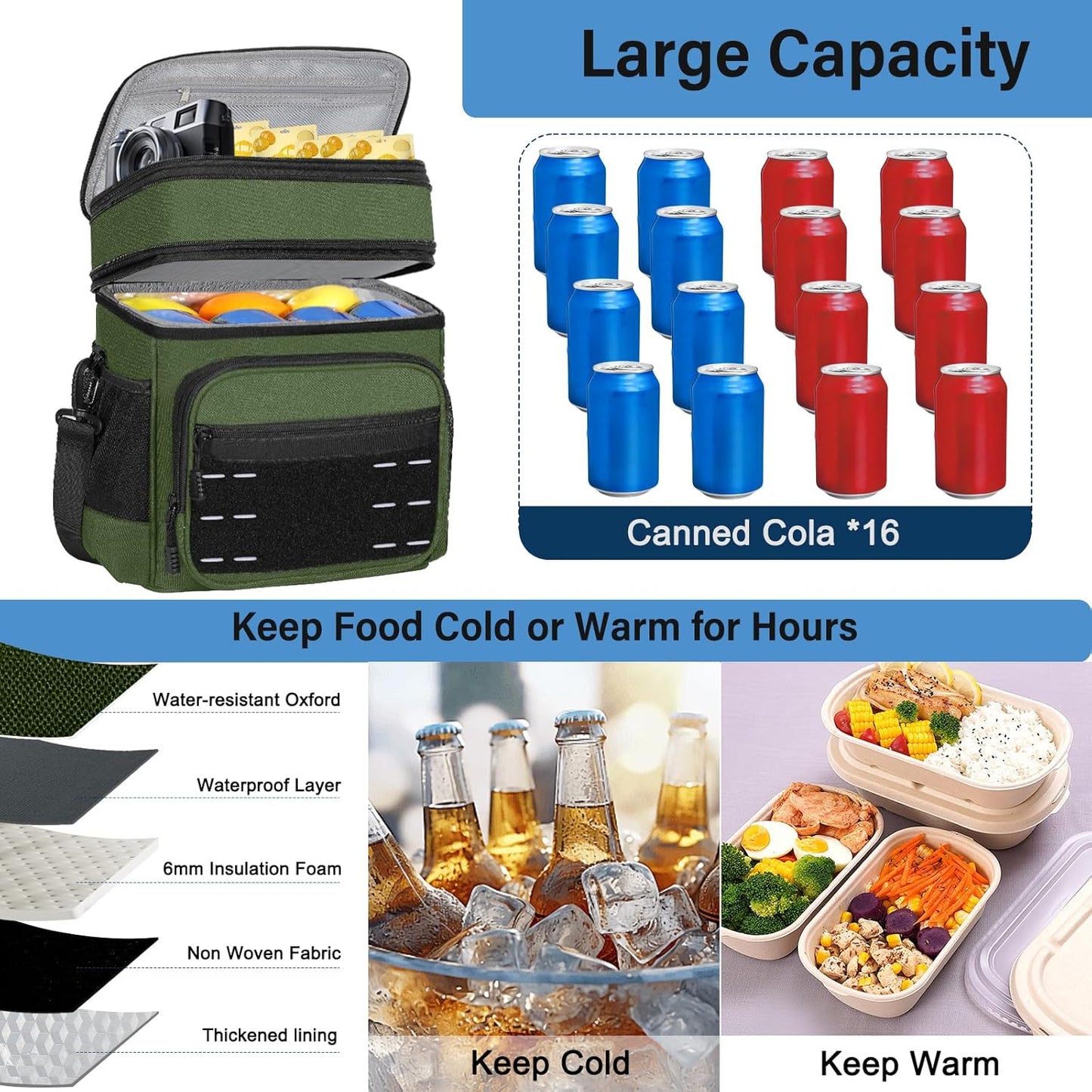 Lunch Box Cooler Bag - Insulated Tactical Lunchbox for Men - XLarge Lunch Pail Lunch Kit for Adults Work Outdoor Shifts Trips Black Camo 25L