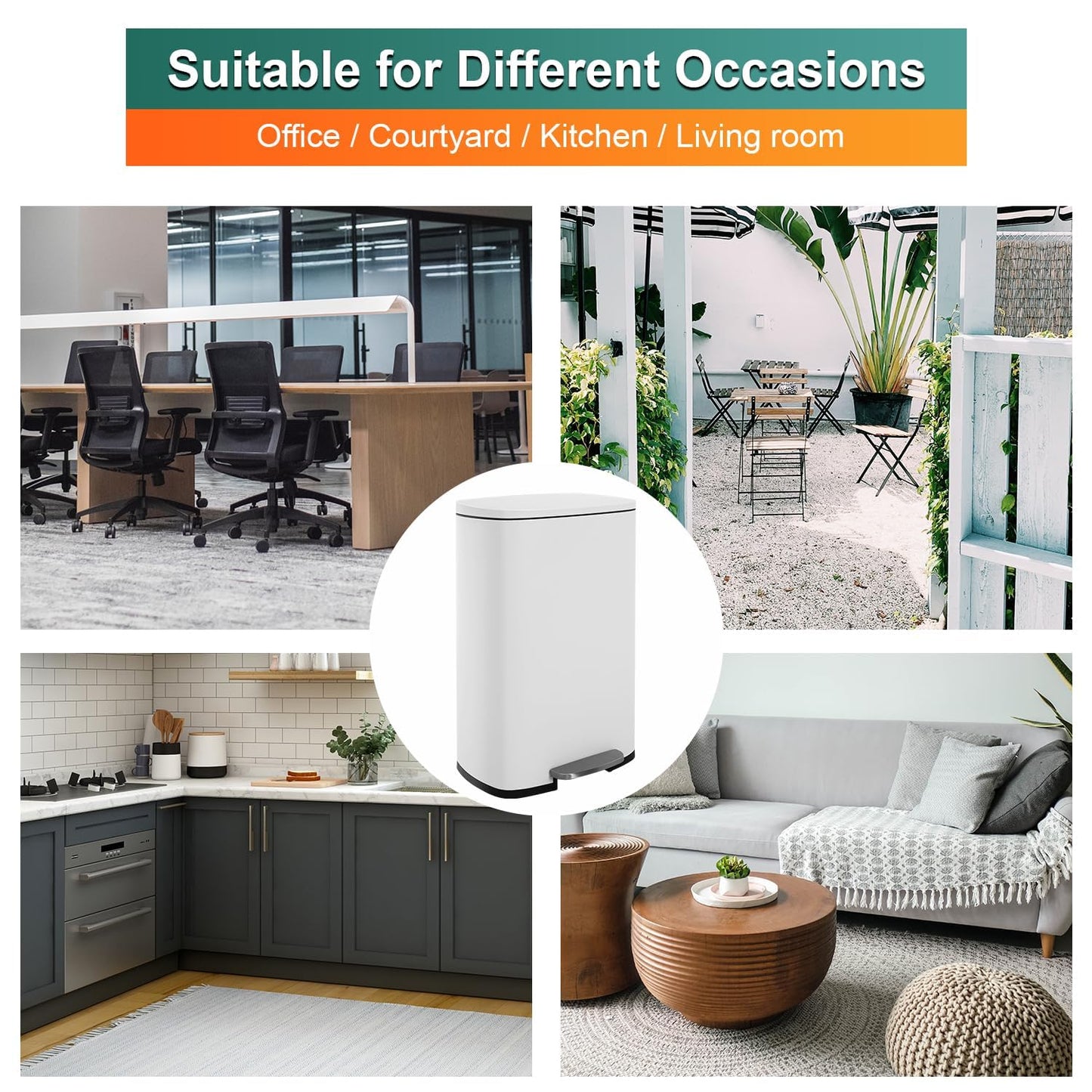 13 Gallon/50 L Garbage Can Kitchen Trash Can with Lid for Office Bedroom Bathroom Step Trash Bin Fingerprint-Proof Brushed Stainless Steel