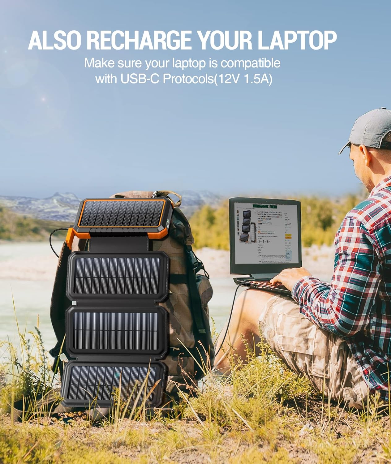BLAVOR Solar Charger Power Bank, PD 18W Fast Charging 20000mAh Battery Pack with 4 Foldable Panels, Portable Solar Panel Charger with Camping Flashlight Compass Carabiner for All Cell Phone
