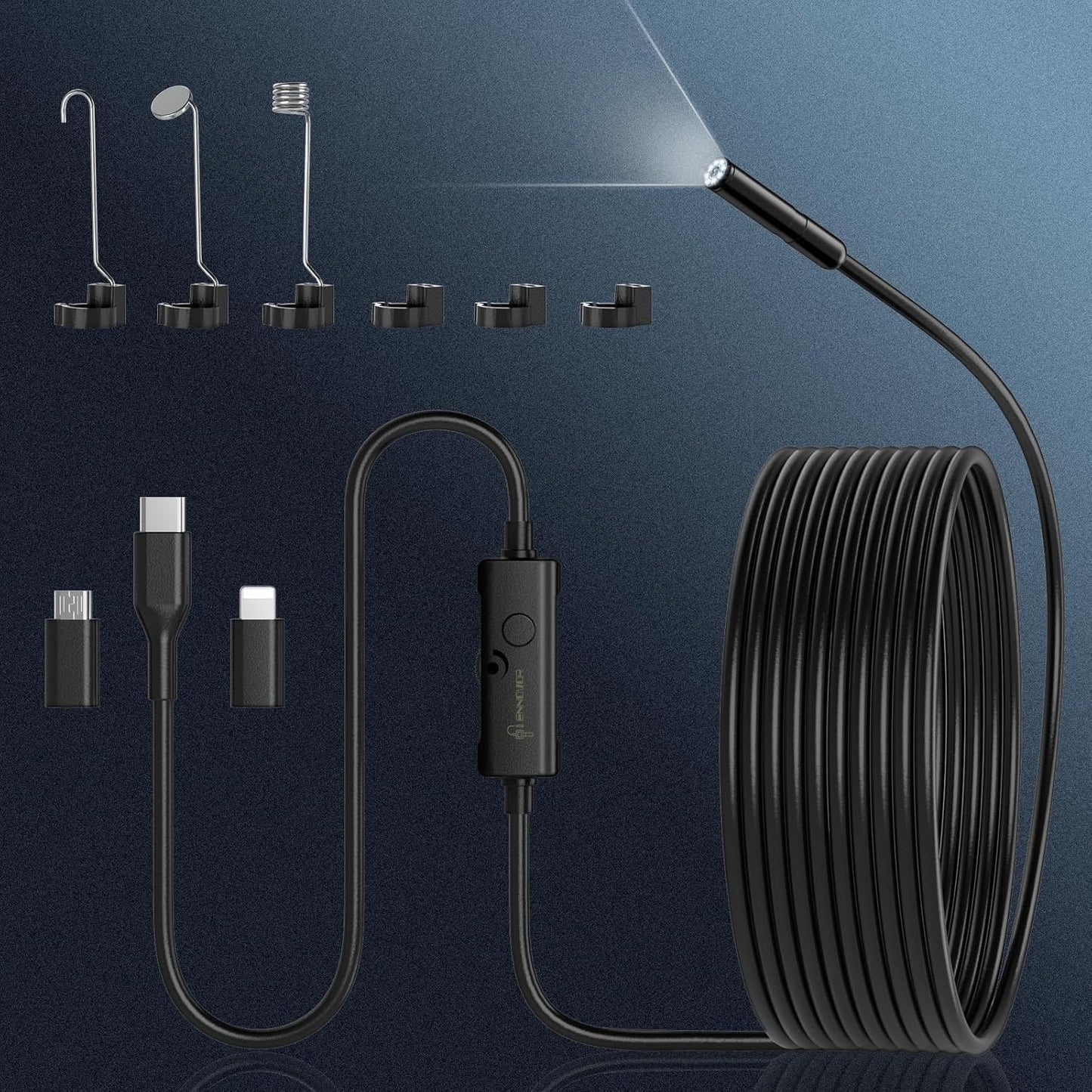 Endoscope Camera with Light, Ennovor 1920P HD, Endoscope Inspection with 8 Adjustable LED Lights, Borescope with Flexible Rigid Snake Camera, IP67 Waterproof and No WiFi Required, for Android iOS
