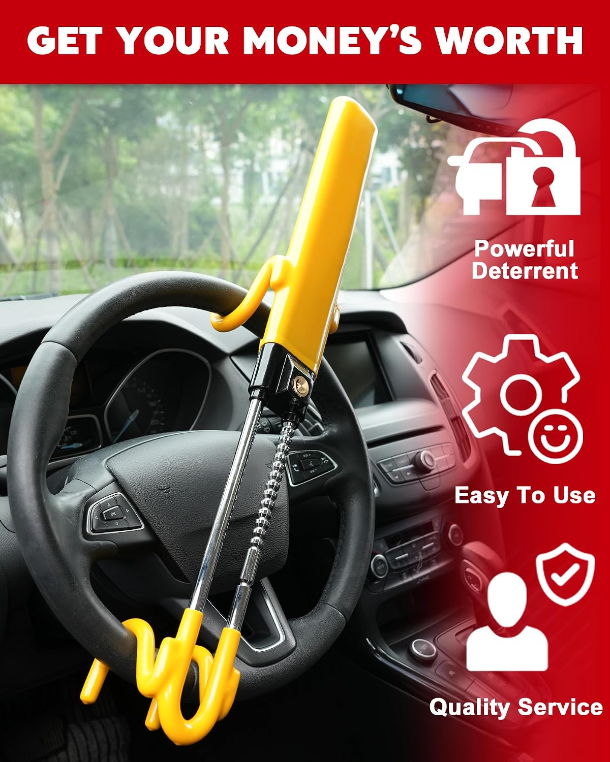 Tevlaphee Steering Wheel Lock Anti-Theft Car Device Heavy Duty Security Car Lock Antitheft Locking Devices Great Deterrent Adjustable Car Wheel Lock Anti Theft for Vehicle Truck with 3 Keys(Yellow)