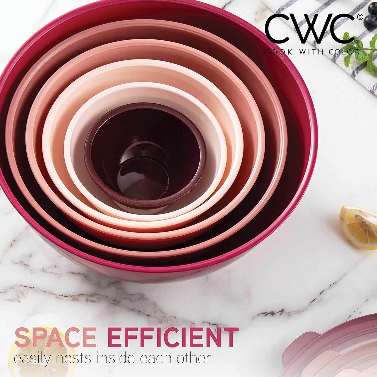 COOK WITH COLOR Mixing Bowls with TPR Lids - 12 Piece Plastic Nesting Bowls Set Includes 6 Prep Bowls and 6 Lids, Microwave Safe Mixing Bowl Set (Mint)