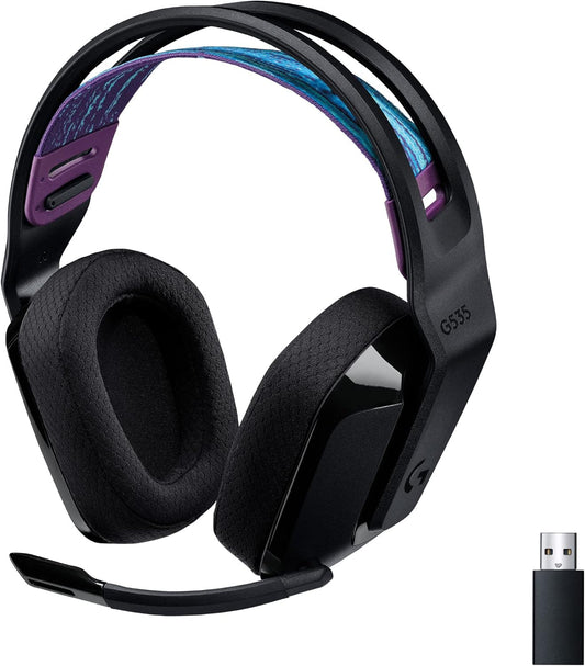 Logitech G535 Lightspeed Wireless Gaming Headset - Lightweight on-Ear Headphones, flip to Mute mic, Stereo, USB Rechargeable - Black - PuriLite