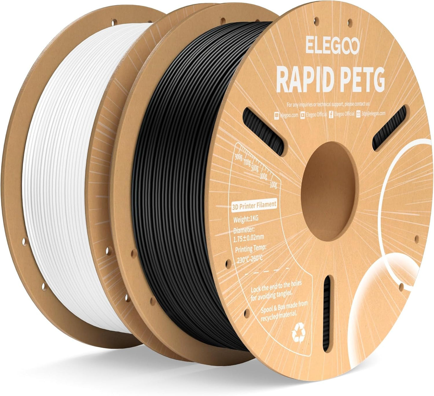 ELEGOO Rapid PETG Filament 1.75mm Black 1KG, 3D Printer Filament Max 600 mm/s High Speed Printing, Dimensional Accuracy +/- 0.02 mm Fit Most FDM Printer 1kg Cardboard Spool