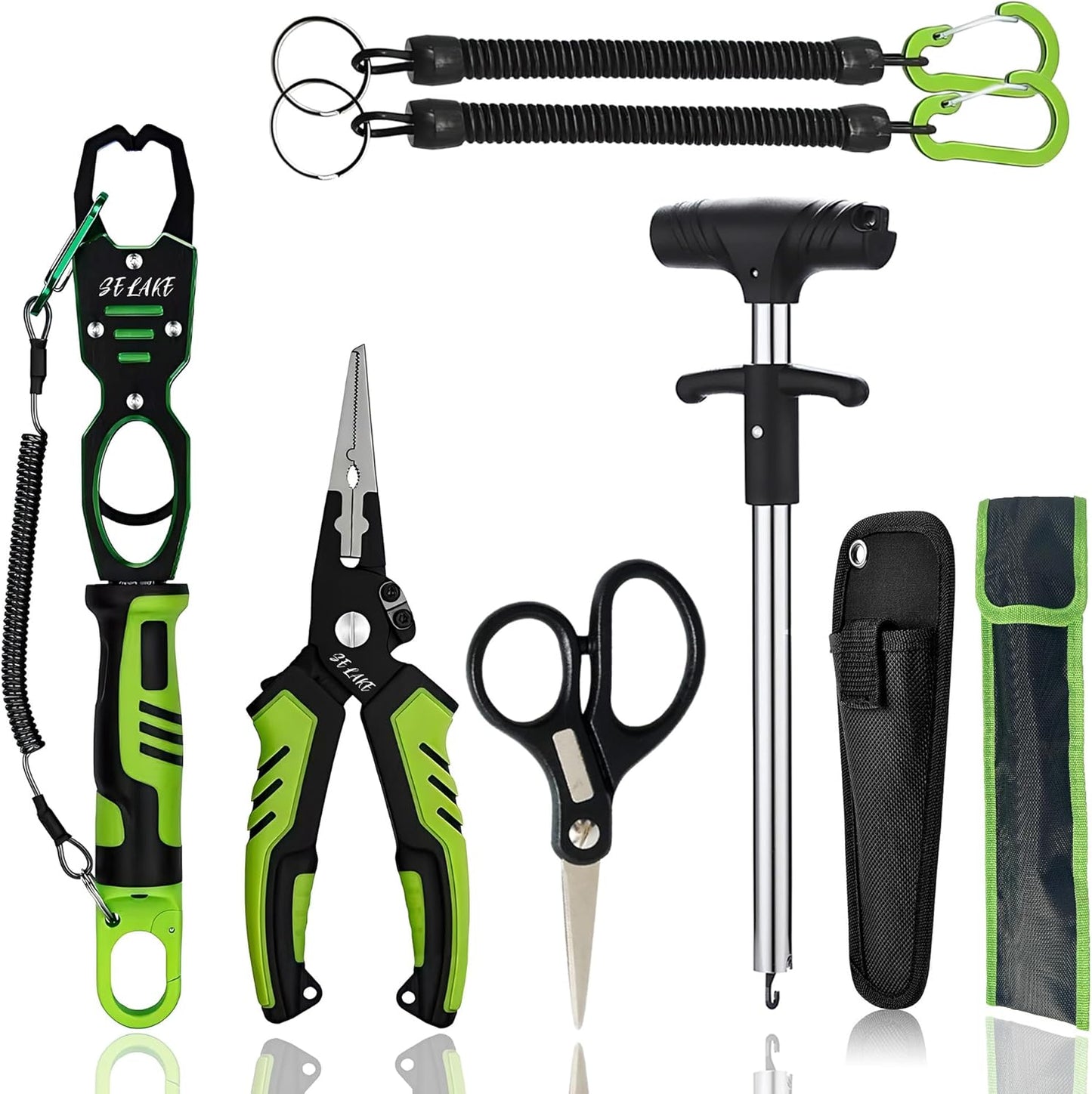 Selake 7 PCS Fishing Tool Kit - Fishing Pliers, Fish Lip Grip w/Weight Scale, Super Line Scissors, Hook Remover | All-in-One Fishing Equipment for Freshwater/Saltwater, Best Gift for Men
