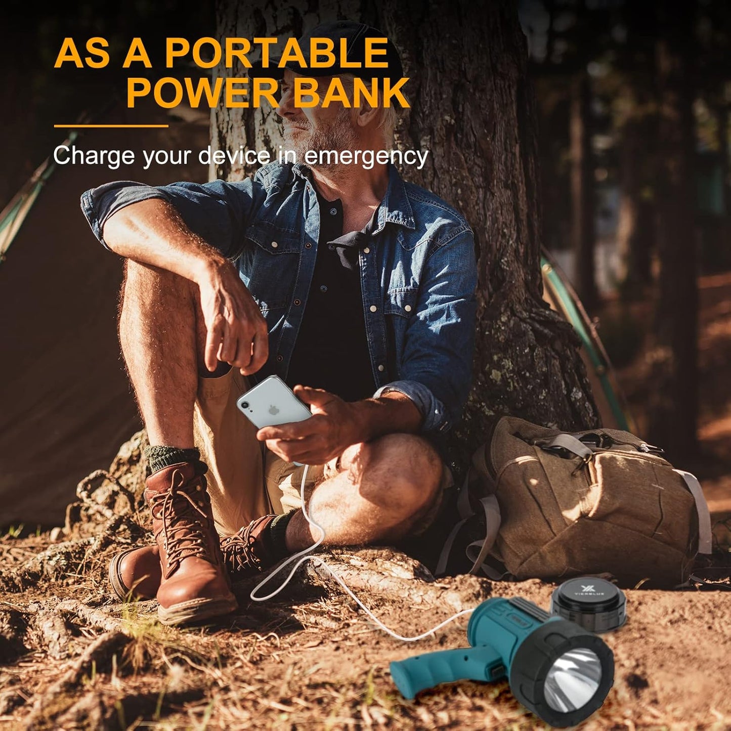 YIERBLUE Rechargeable Spotlight Flashlight with Super High Lumen LED, IP67 Waterproof Long Running Spot Light searchlight, Impact Resistant Handheld Spotlight with Foldable Stand Red Lens